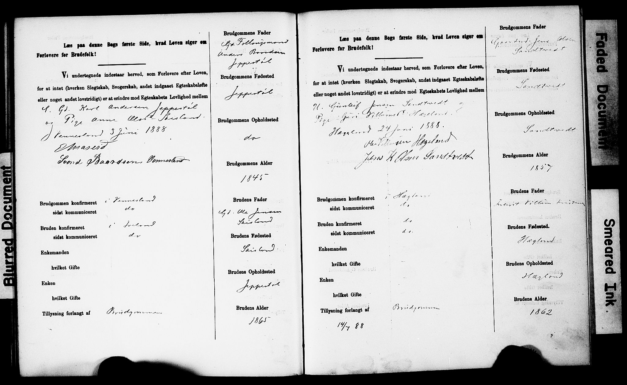 Vennesla sokneprestkontor, SAK/1111-0045/J/L0032/0003: Lysningsprotokoll nr. II 5 1, 1886-1892, s. 23