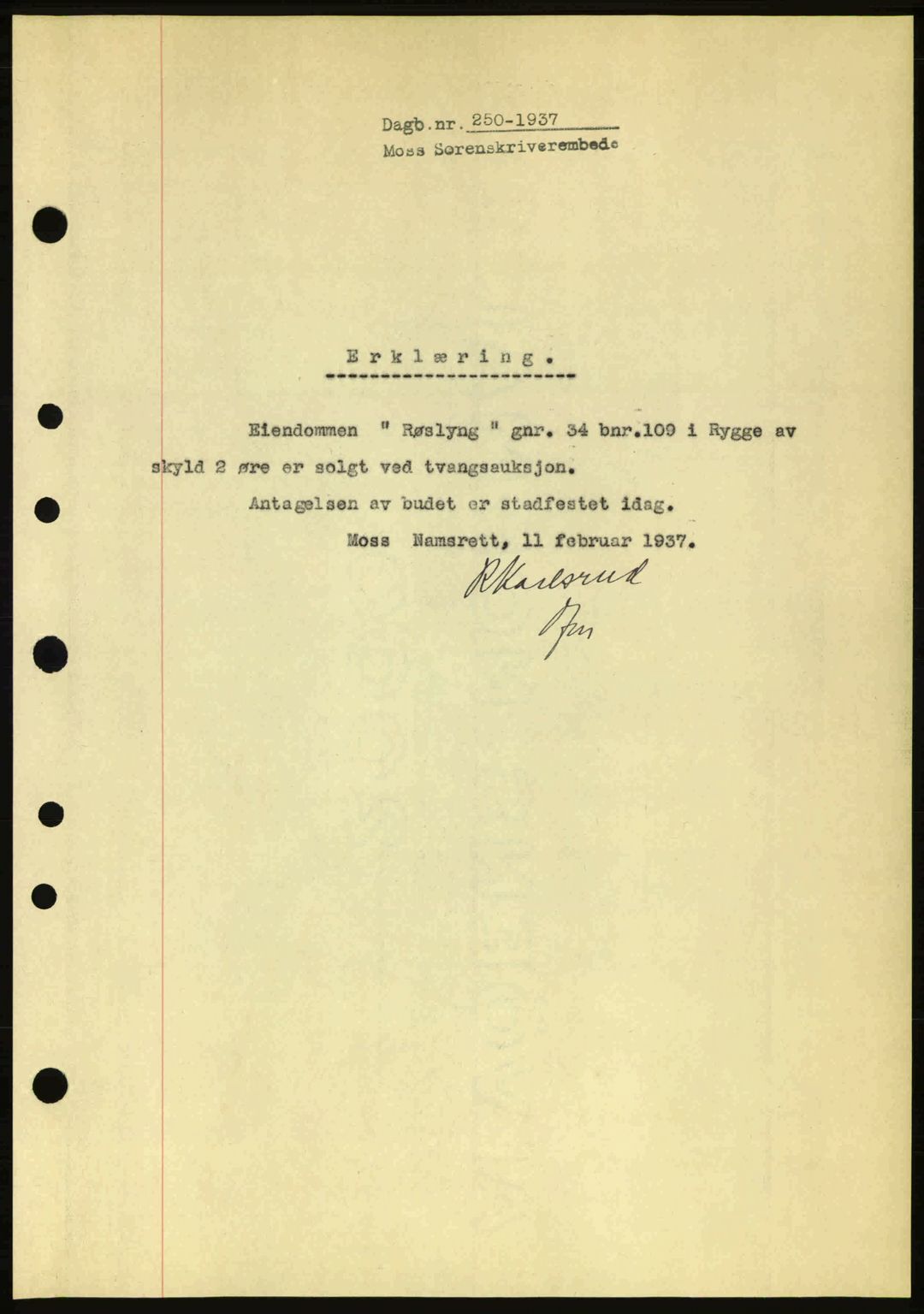 Moss sorenskriveri, SAO/A-10168: Pantebok nr. A2, 1936-1937, Dagboknr: 250/1936