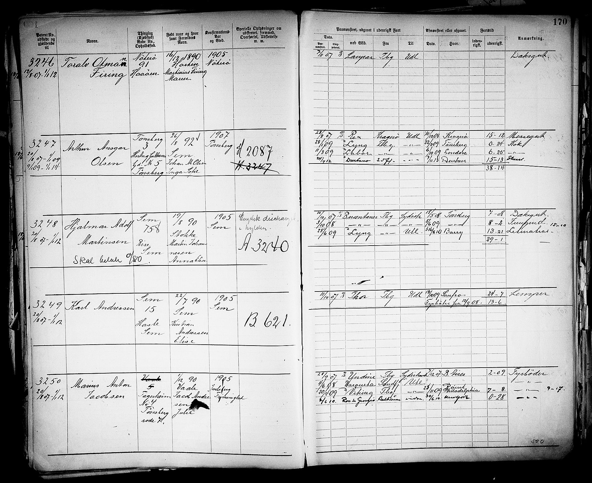 Tønsberg innrulleringskontor, AV/SAKO-A-786/F/Fb/L0005: Annotasjonsrulle Patent nr. 2401-4080, 1904-1910, s. 173