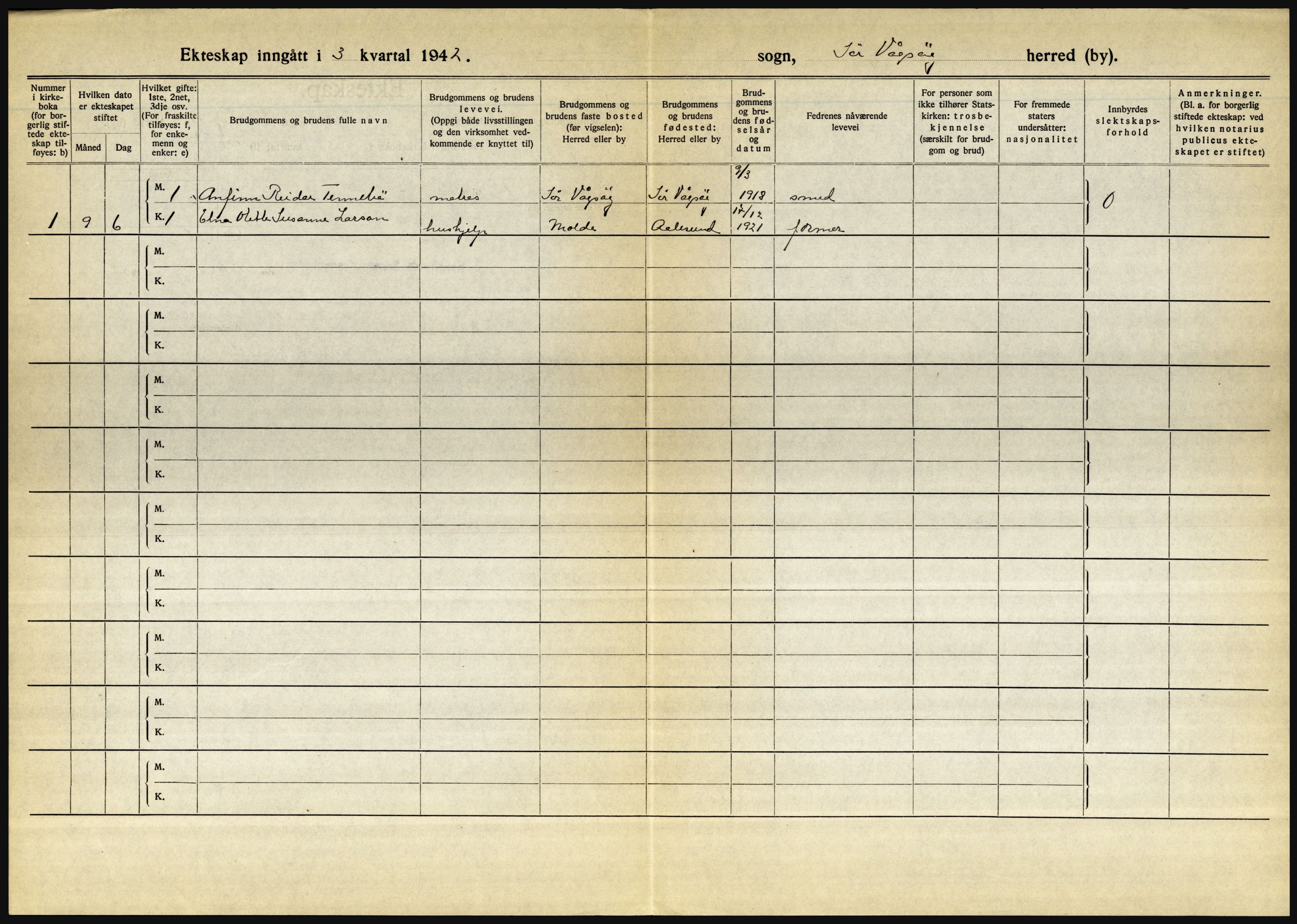 Statistisk sentralbyrå, Sosiodemografiske emner, Befolkning, AV/RA-S-2228/D/Df/Dfe/Dfeb/L0031: Sogn og Fjordane, 1942, s. 714