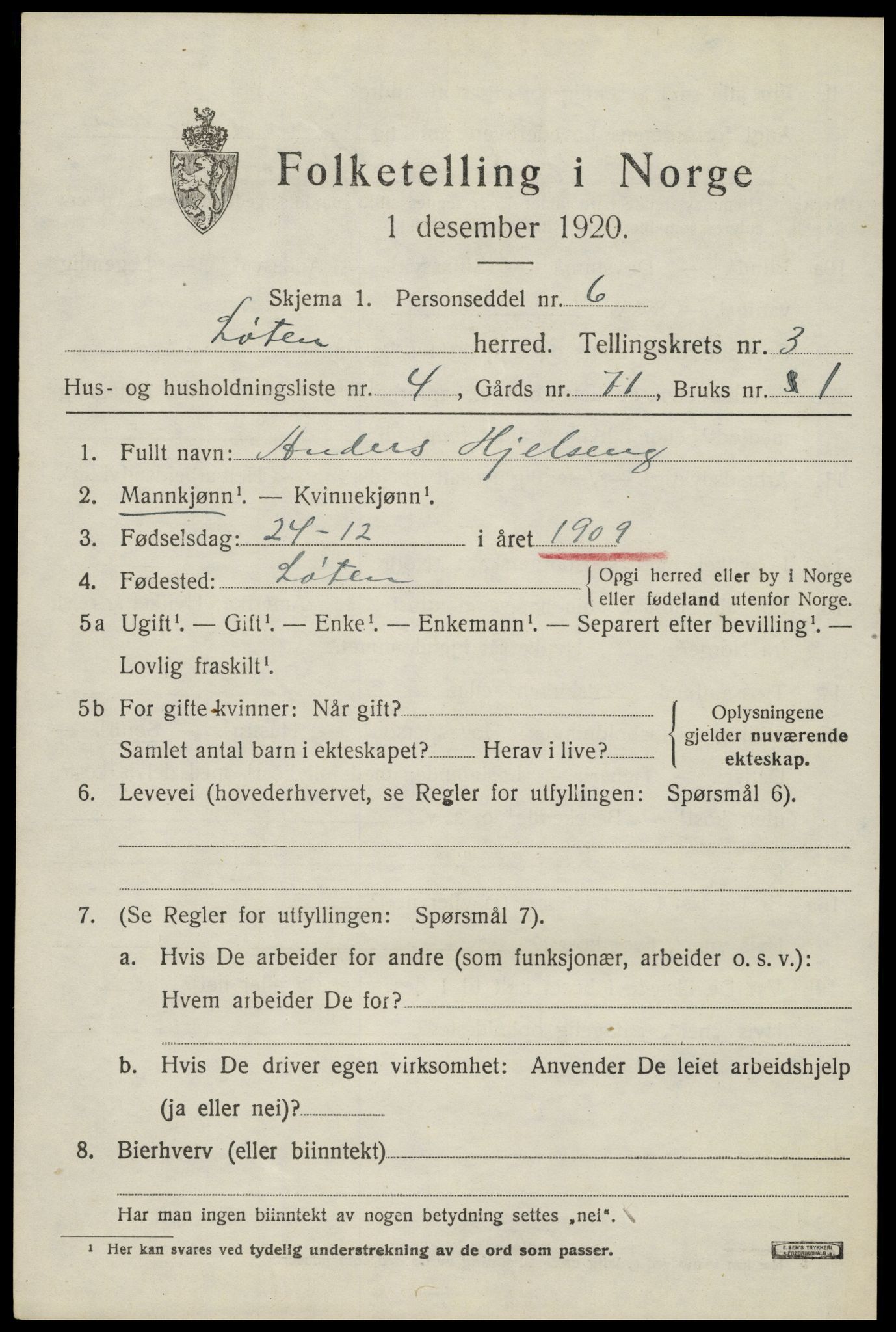 SAH, Folketelling 1920 for 0415 Løten herred, 1920, s. 7347