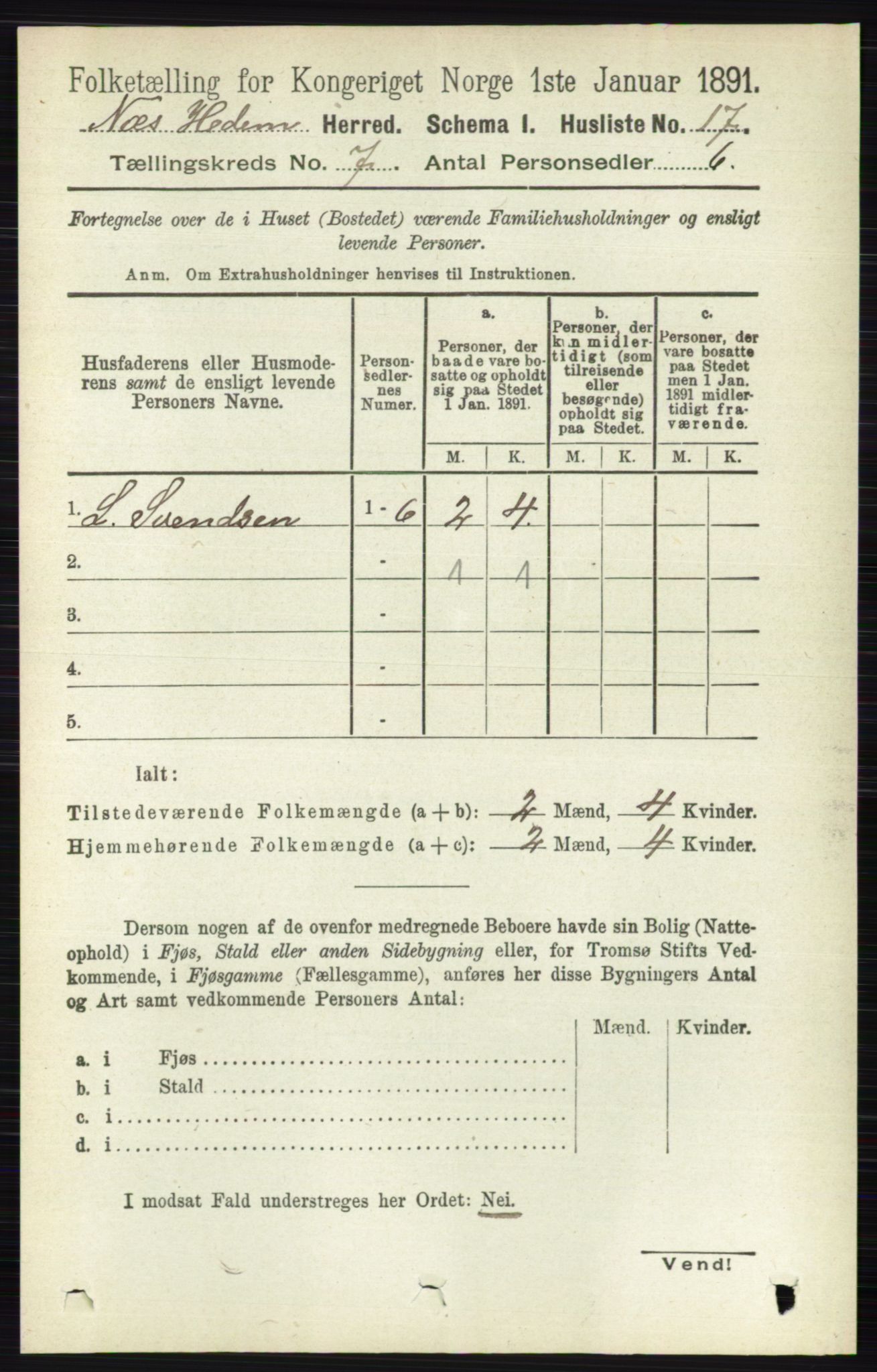 RA, Folketelling 1891 for 0411 Nes herred, 1891, s. 3845