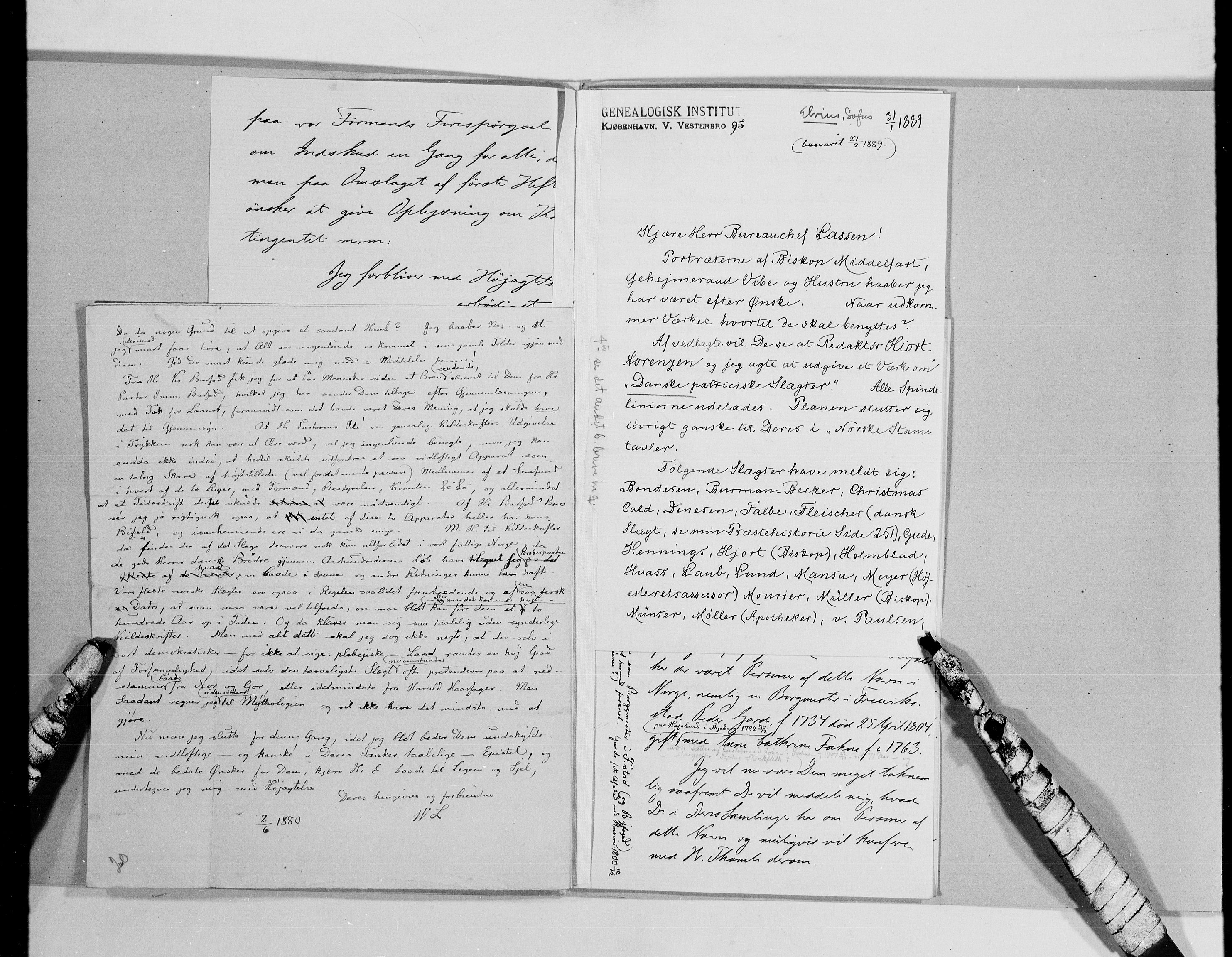 Lassens samlinger, AV/RA-PA-0051/G/L0097: Alfabetisk ordnede brev til Wilhelm Lassen: Fabritius - Grønvold, 1815-1907, s. 111