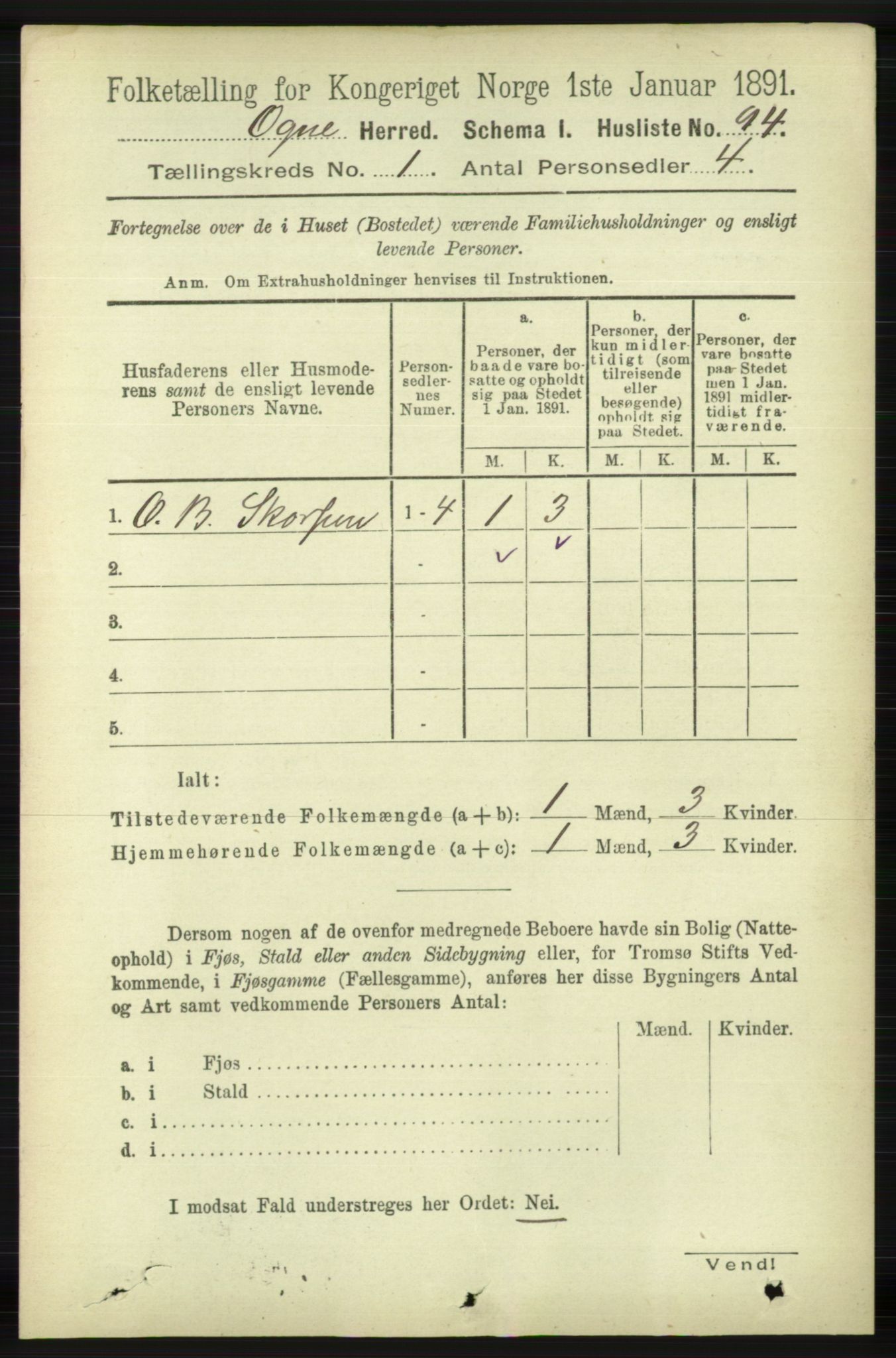 RA, Folketelling 1891 for 1117 Ogna herred, 1891, s. 104