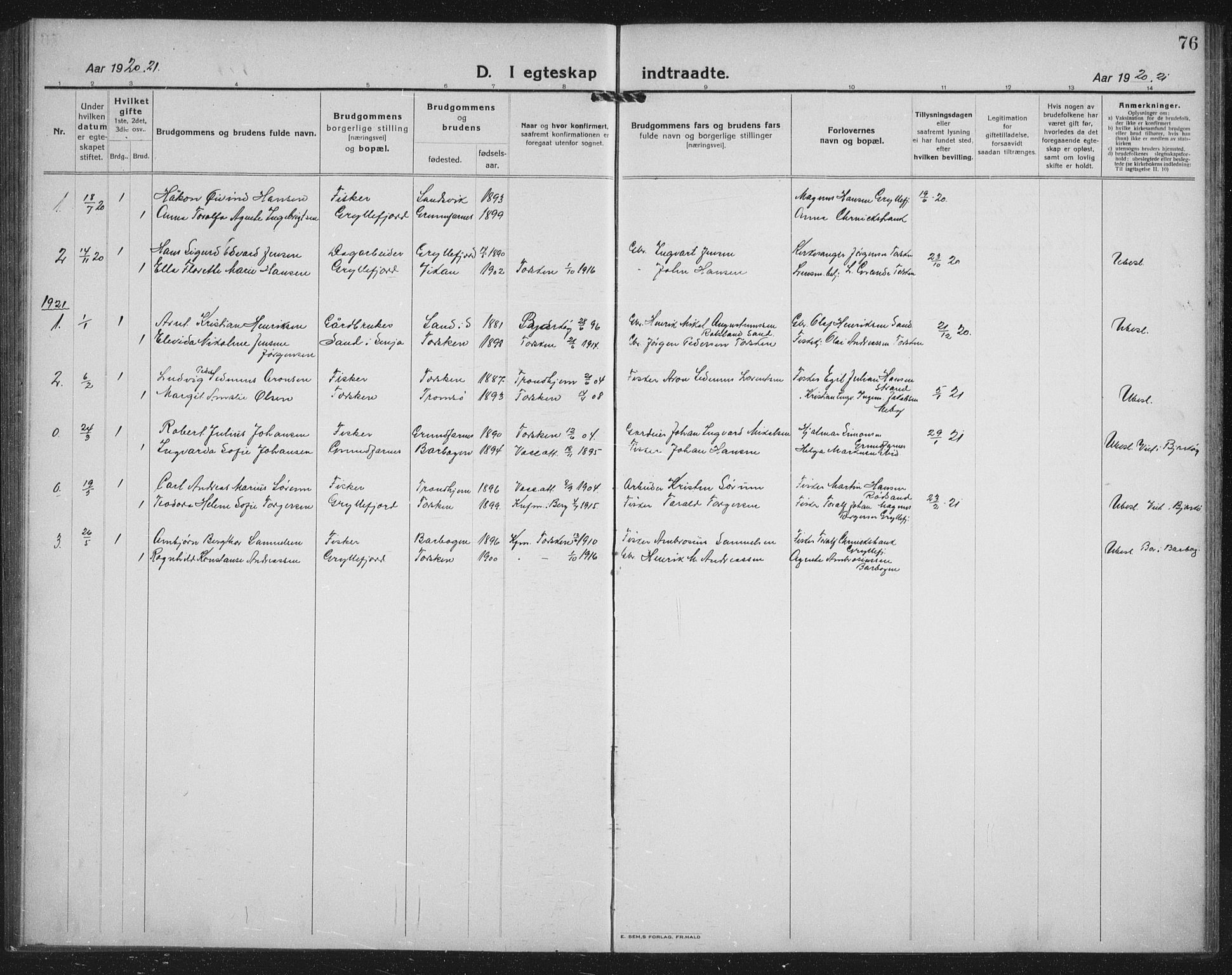 Berg sokneprestkontor, AV/SATØ-S-1318/G/Ga/Gab/L0014klokker: Klokkerbok nr. 14, 1922-1933, s. 76