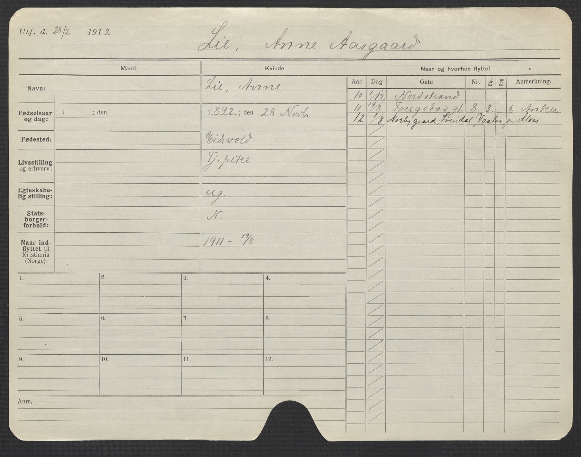 Oslo folkeregister, Registerkort, AV/SAO-A-11715/F/Fa/Fac/L0020: Kvinner, 1906-1914, s. 49a