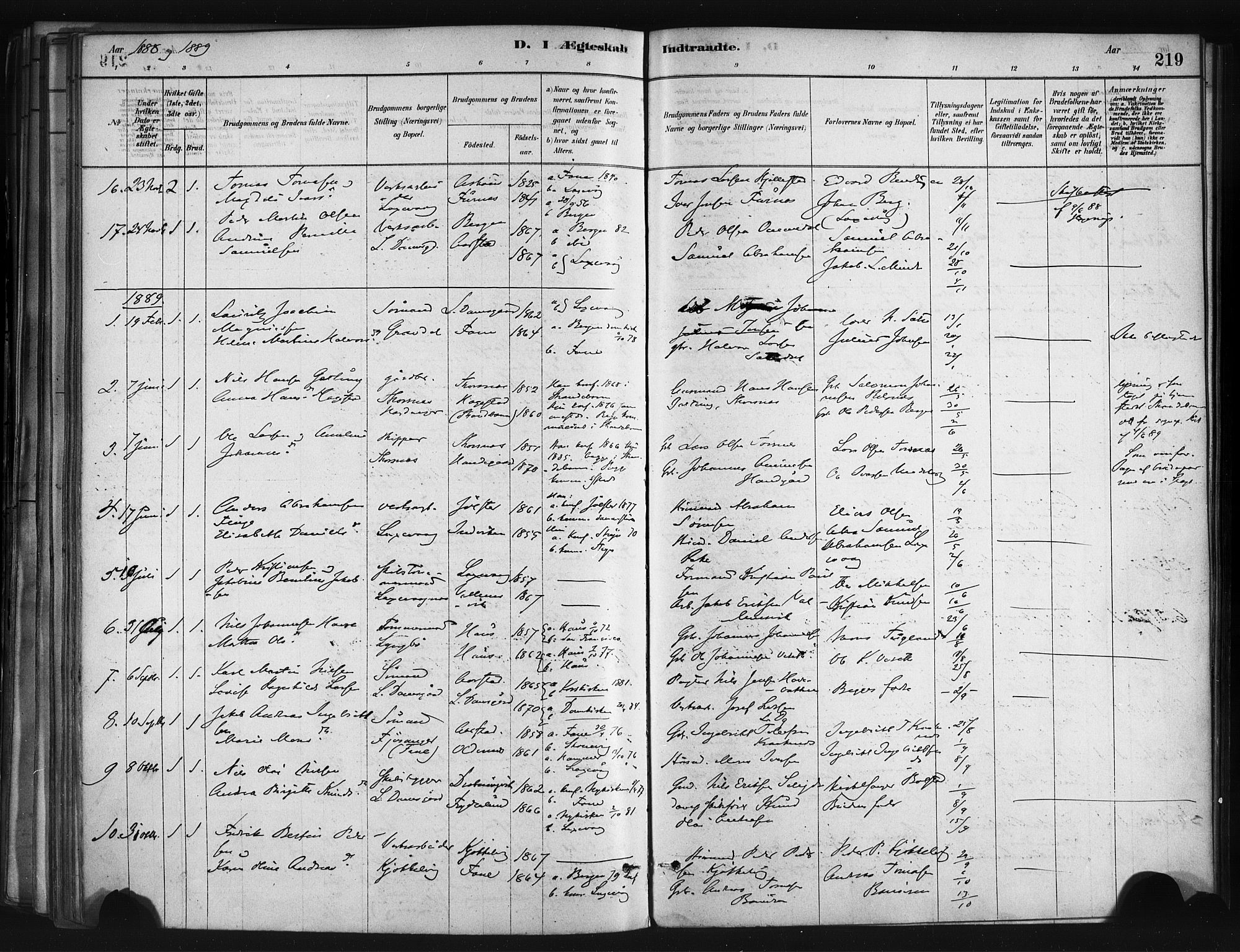 Askøy Sokneprestembete, AV/SAB-A-74101/H/Ha/Haa/Haae/L0002: Ministerialbok nr. E 2, 1878-1891, s. 219