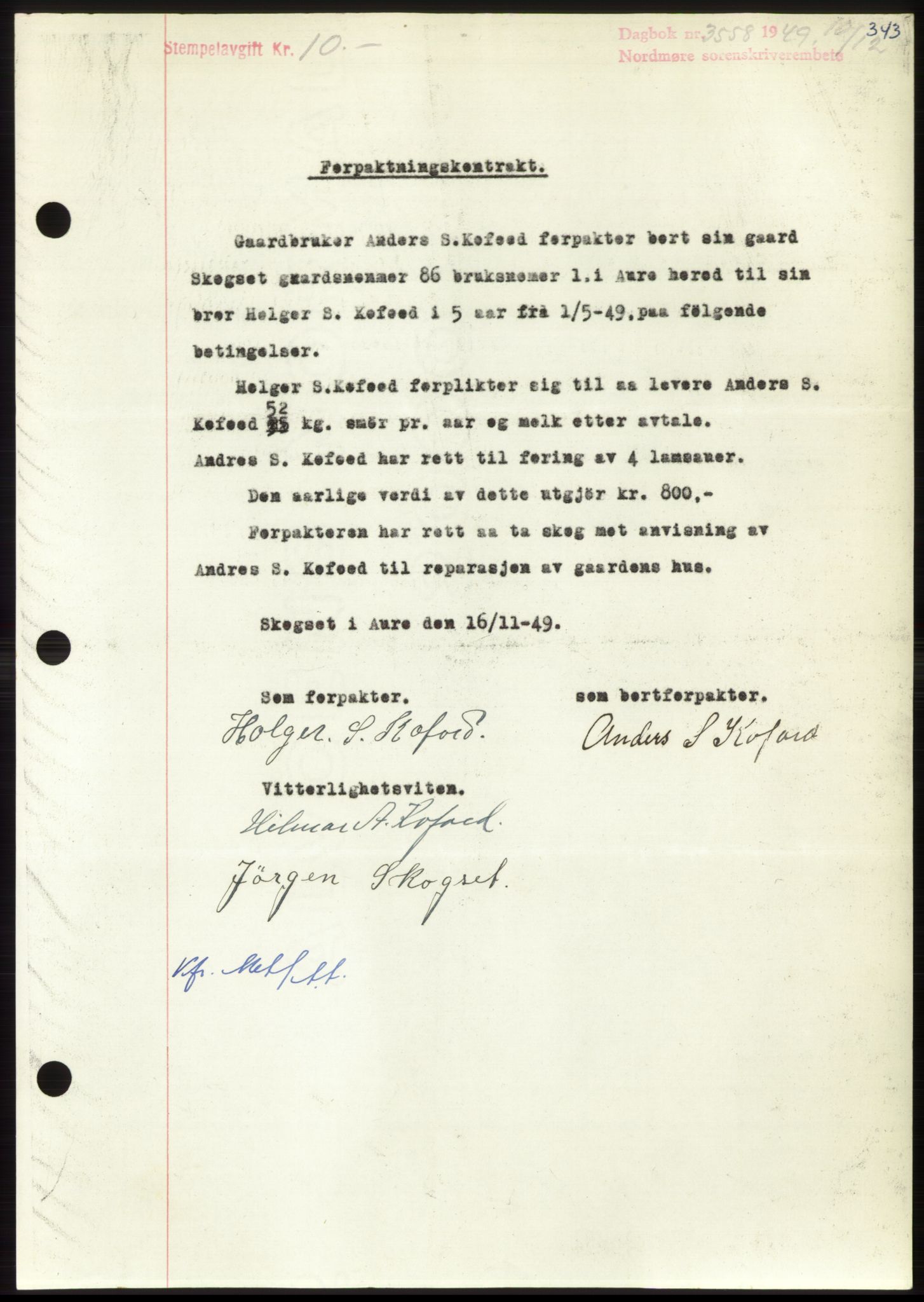Nordmøre sorenskriveri, SAT/A-4132/1/2/2Ca: Pantebok nr. B103, 1949-1950, Dagboknr: 3558/1949
