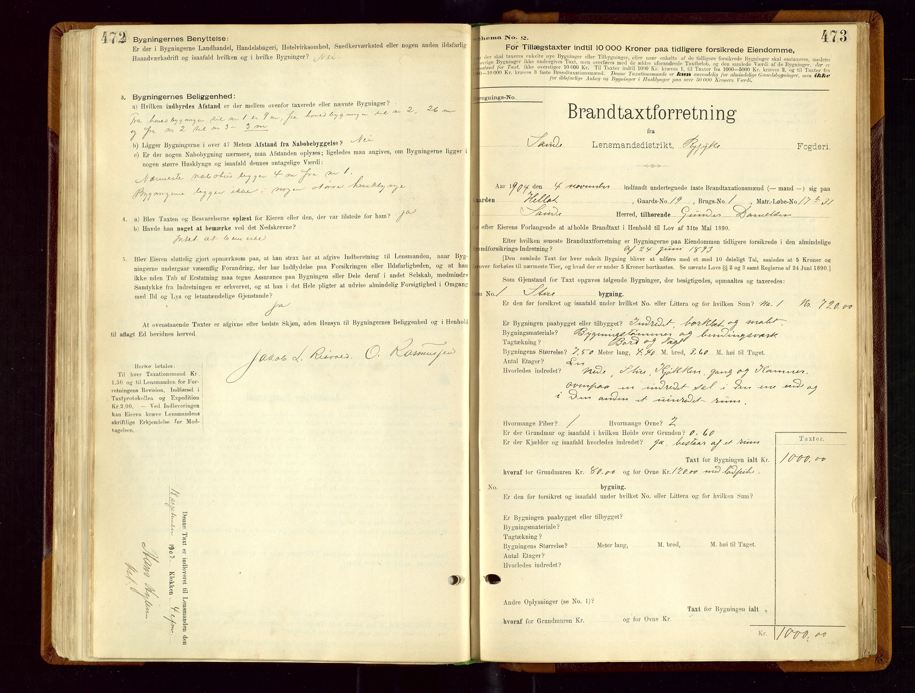 Sauda lensmannskontor, SAST/A-100177/Gob/L0001: Branntakstprotokoll - skjematakst, 1894-1914, s. 472-473