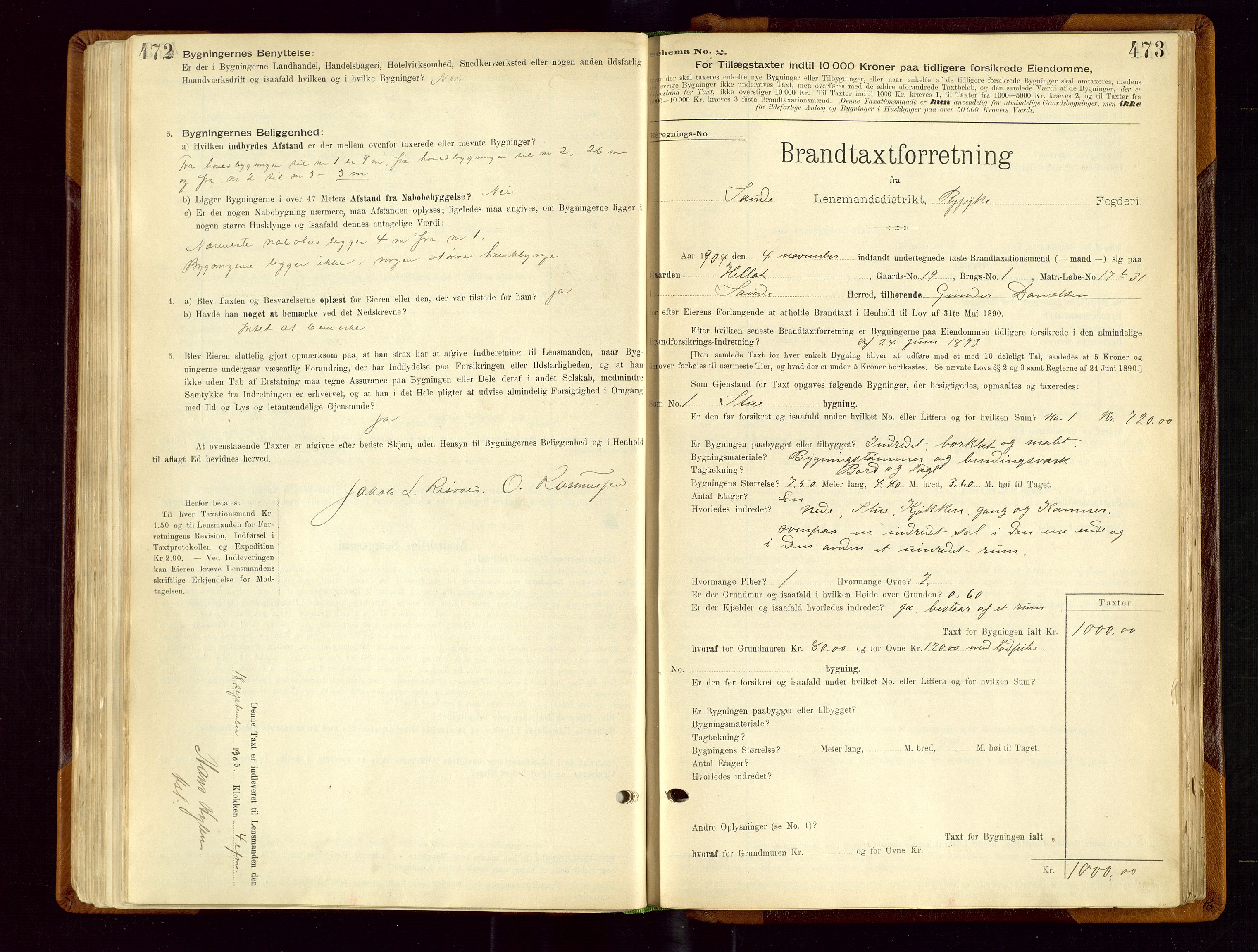 Sauda lensmannskontor, AV/SAST-A-100177/Gob/L0001: Branntakstprotokoll - skjematakst, 1894-1914, s. 472-473