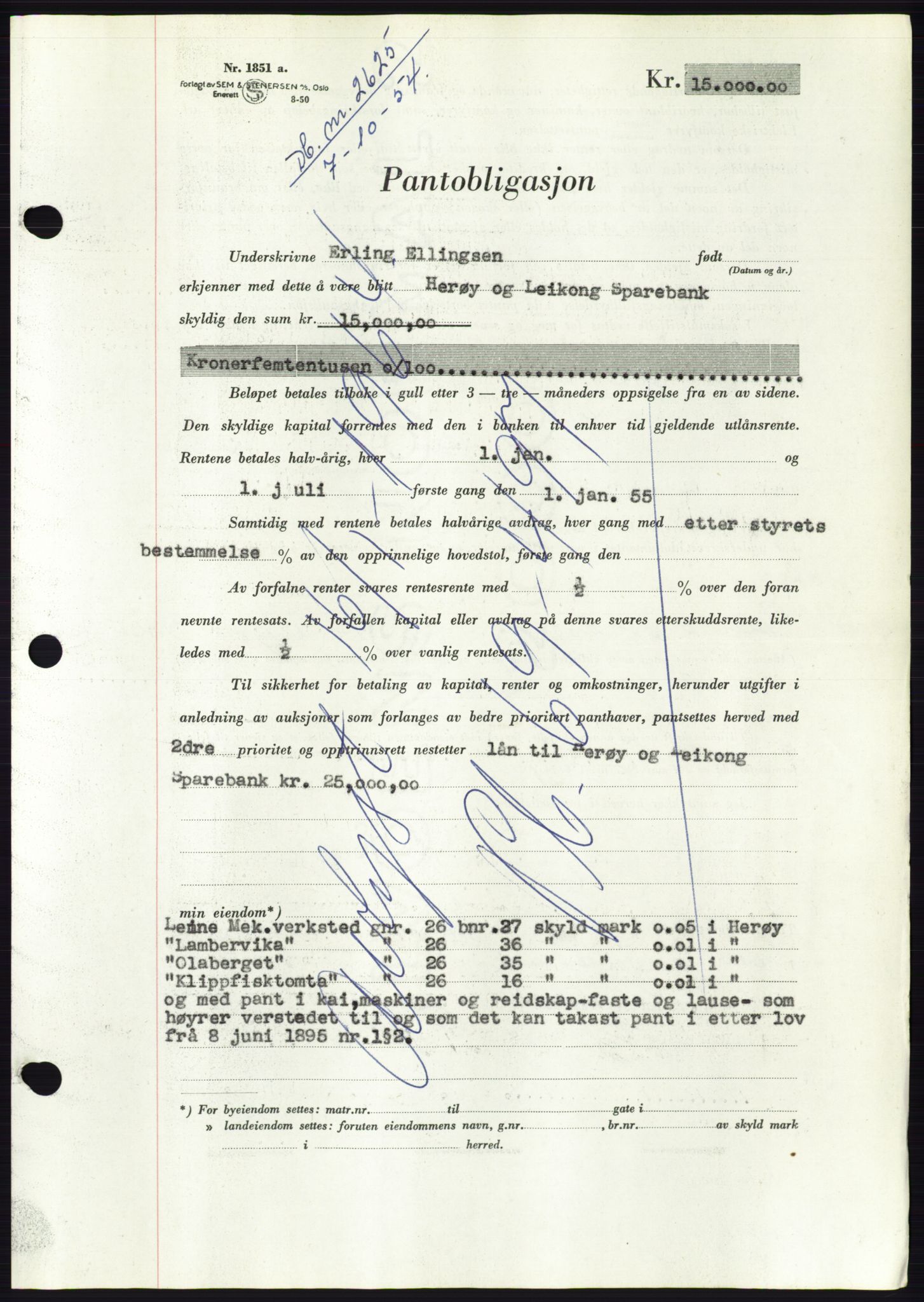 Søre Sunnmøre sorenskriveri, AV/SAT-A-4122/1/2/2C/L0126: Pantebok nr. 14B, 1954-1955, Dagboknr: 2625/1954