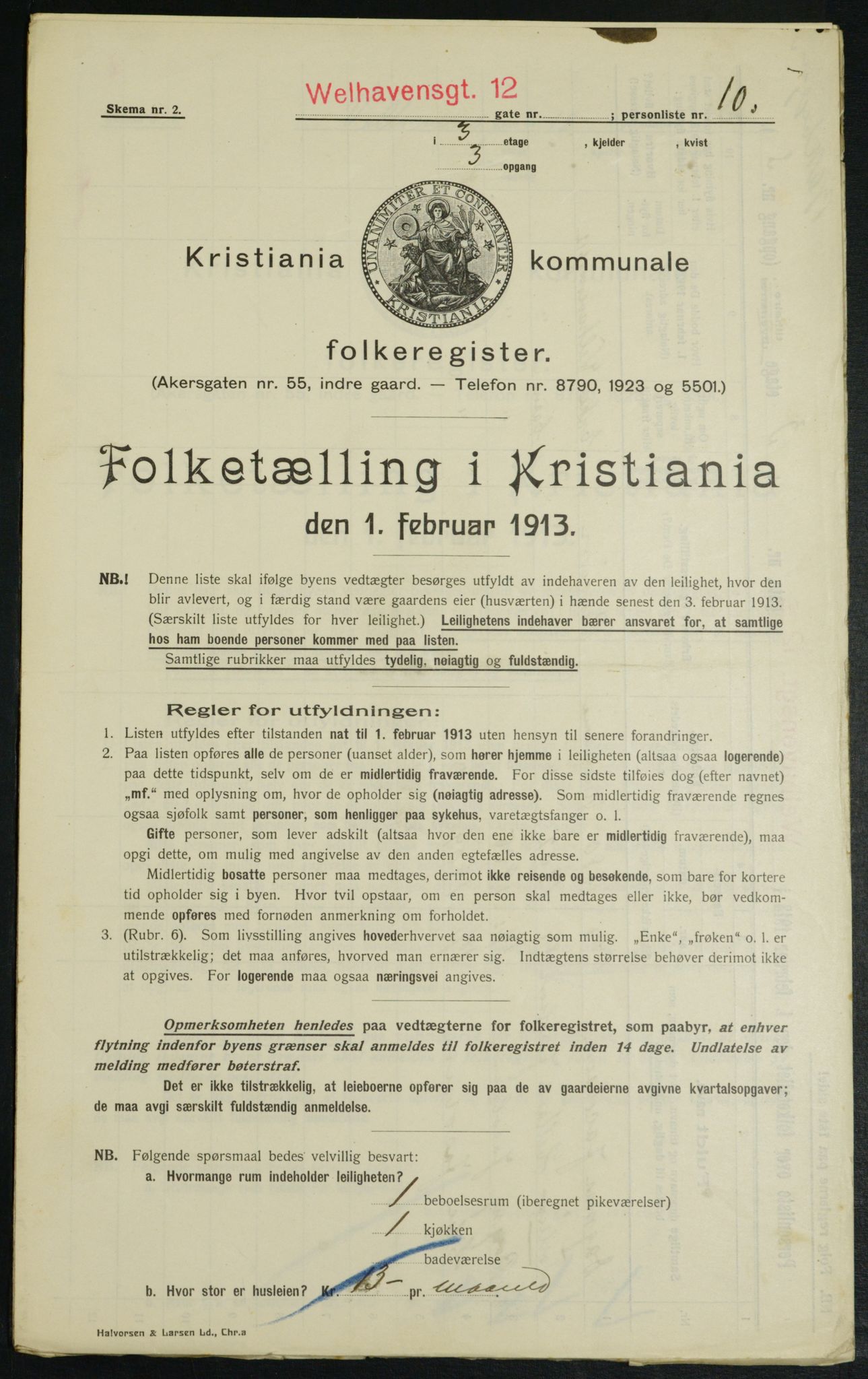 OBA, Kommunal folketelling 1.2.1913 for Kristiania, 1913, s. 127431