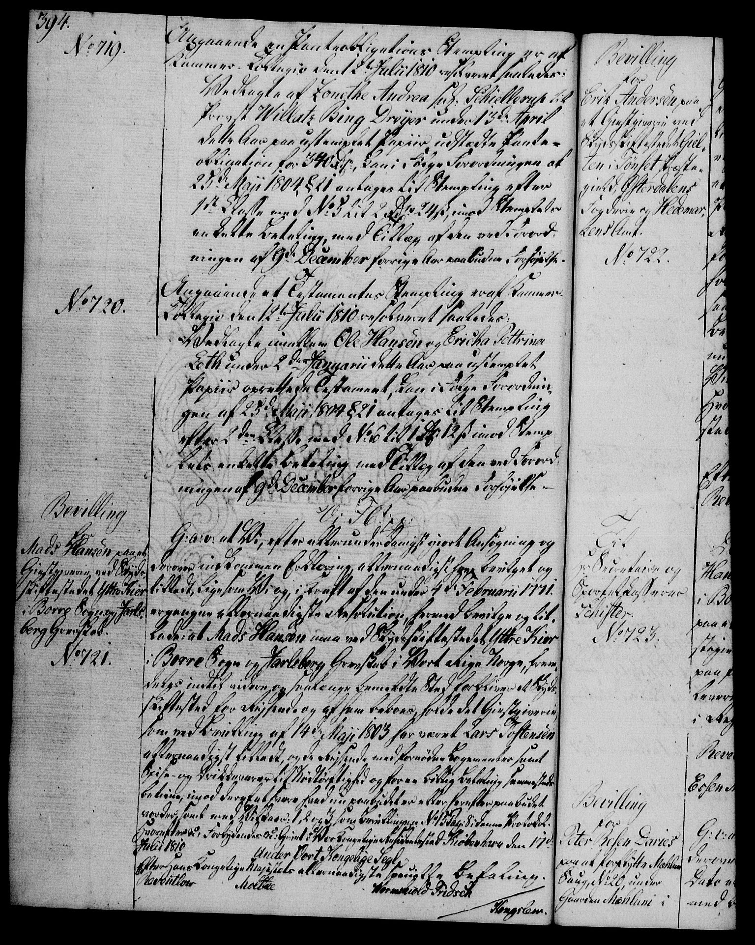 Rentekammeret, Kammerkanselliet, AV/RA-EA-3111/G/Gg/Gga/L0019: Norsk ekspedisjonsprotokoll med register (merket RK 53.19), 1807-1810, s. 394