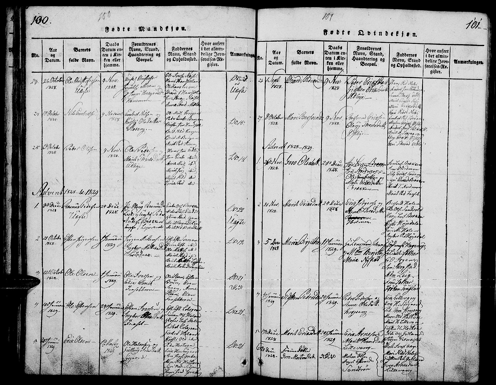 Tynset prestekontor, SAH/PREST-058/H/Ha/Hab/L0001: Klokkerbok nr. 1, 1814-1859, s. 100-101