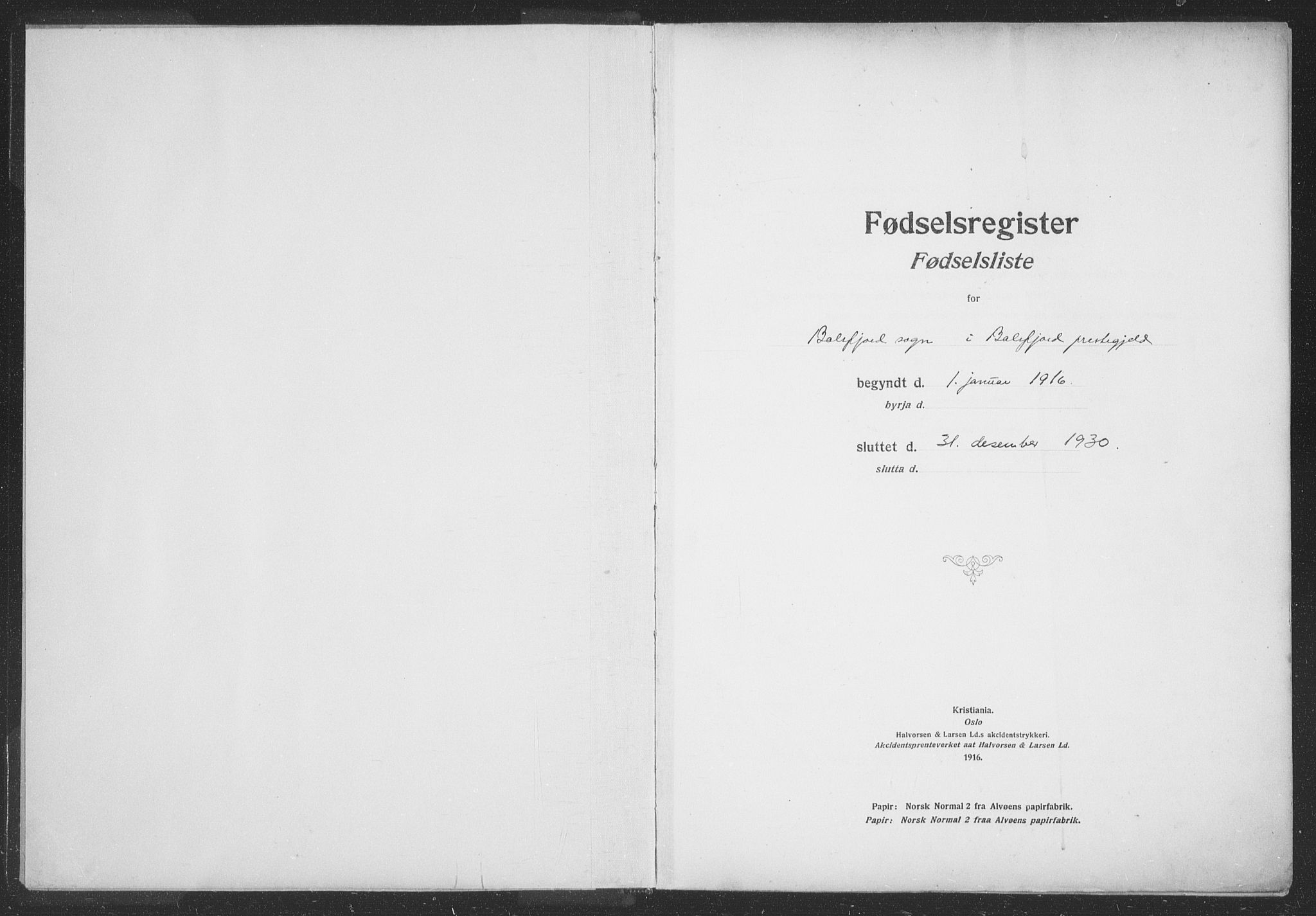 Balsfjord sokneprestembete, SATØ/S-1303/H/Hb/L0059: Fødselsregister nr. 59, 1916-1930