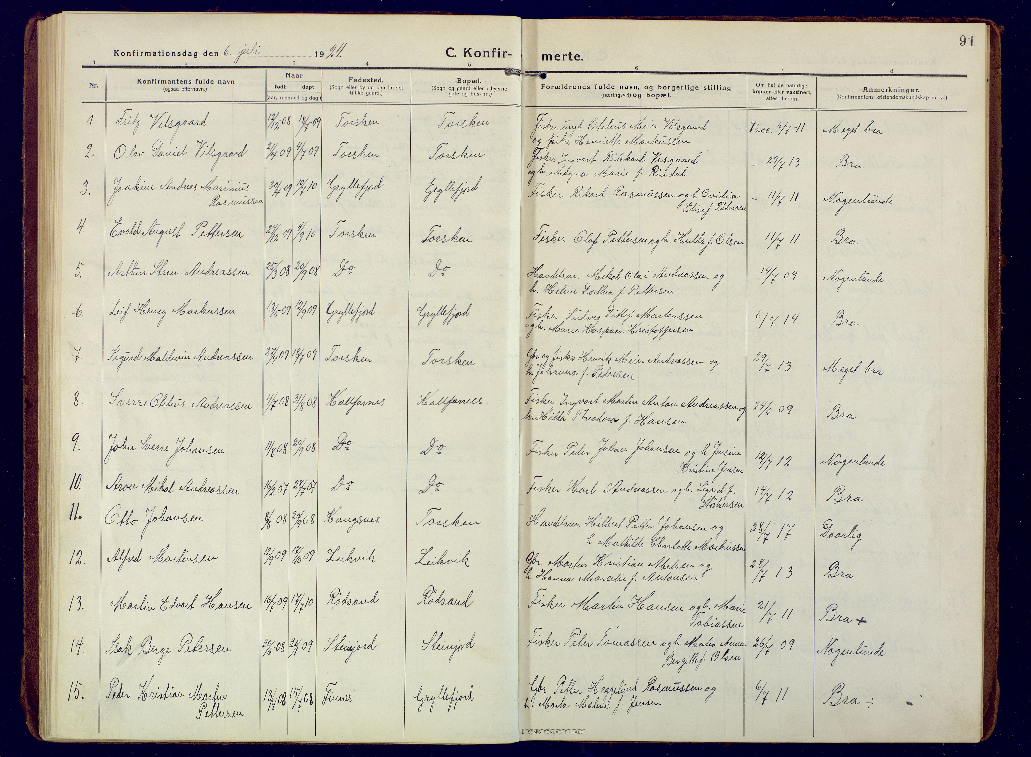Berg sokneprestkontor, AV/SATØ-S-1318/G/Ga/Gaa/L0010kirke: Ministerialbok nr. 10, 1916-1928, s. 91