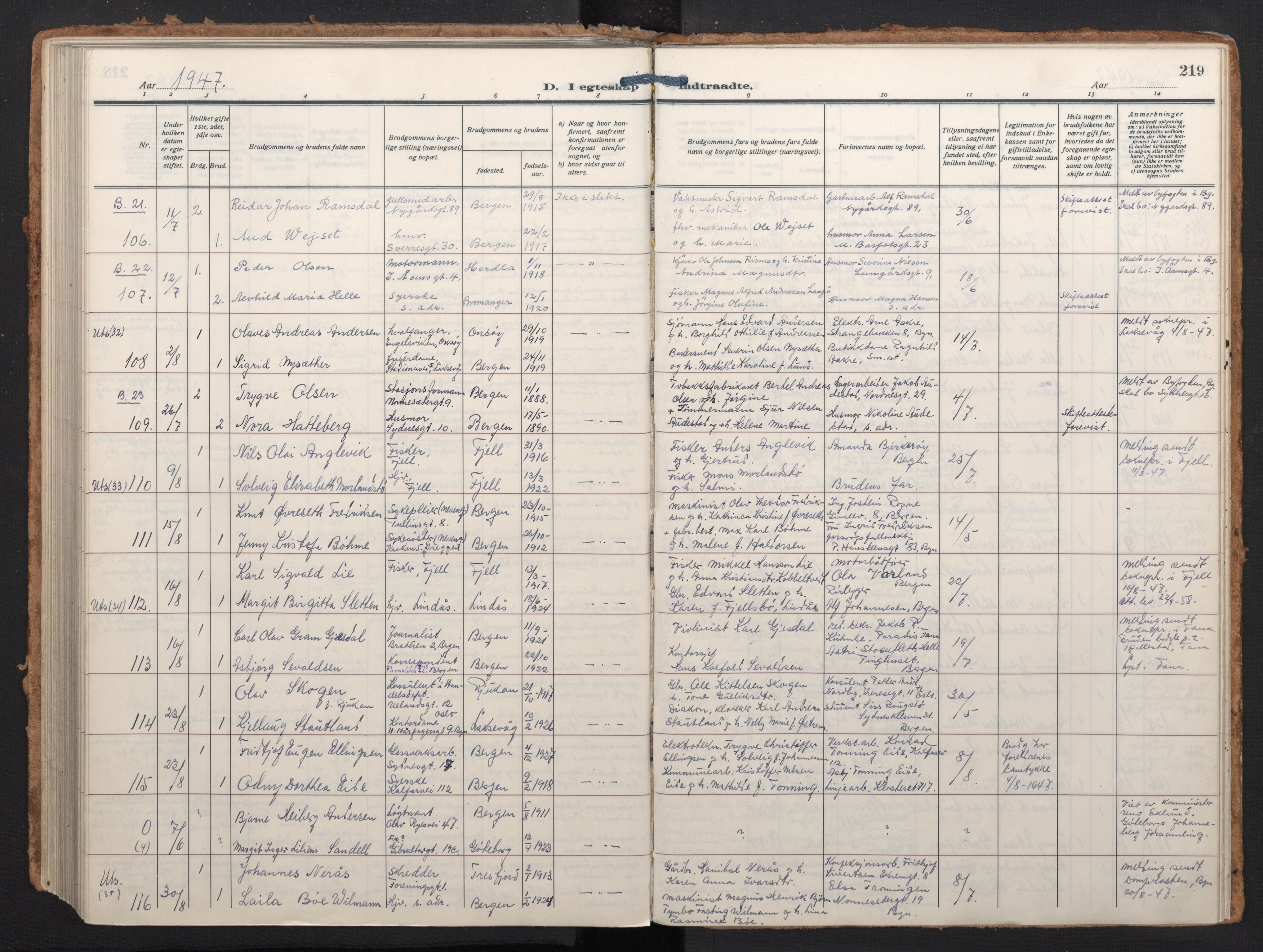 Johanneskirken sokneprestembete, AV/SAB-A-76001/H/Haa/L0014: Ministerialbok nr. D 3, 1929-1949, s. 218b-219a