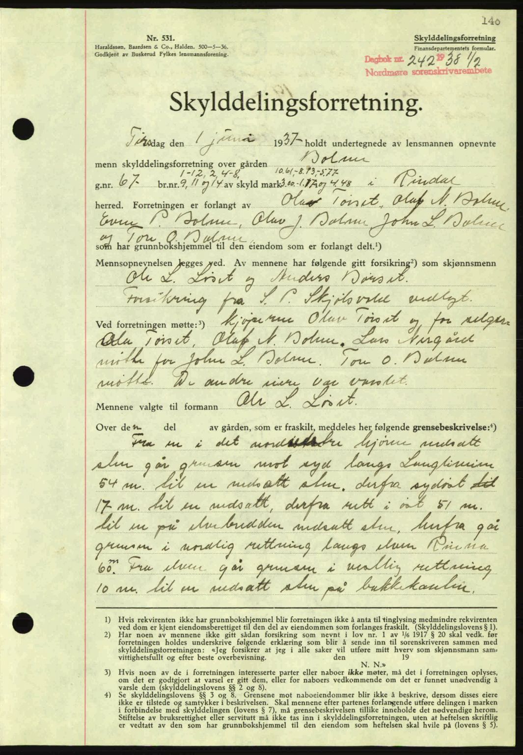 Nordmøre sorenskriveri, SAT/A-4132/1/2/2Ca: Pantebok nr. A83, 1938-1938, Dagboknr: 242/1938