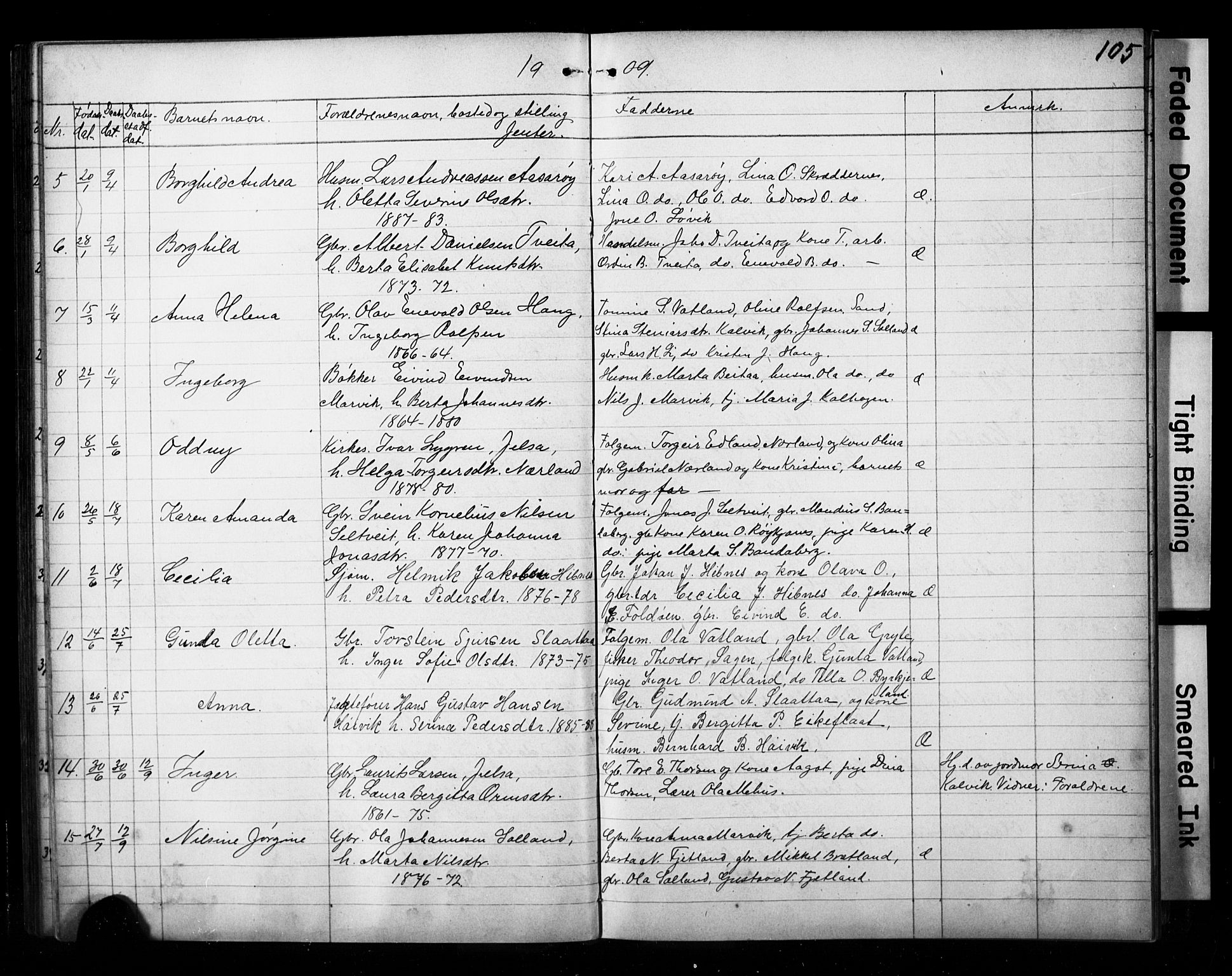 Jelsa sokneprestkontor, AV/SAST-A-101842/01/V: Klokkerbok nr. B 4, 1890-1928, s. 105