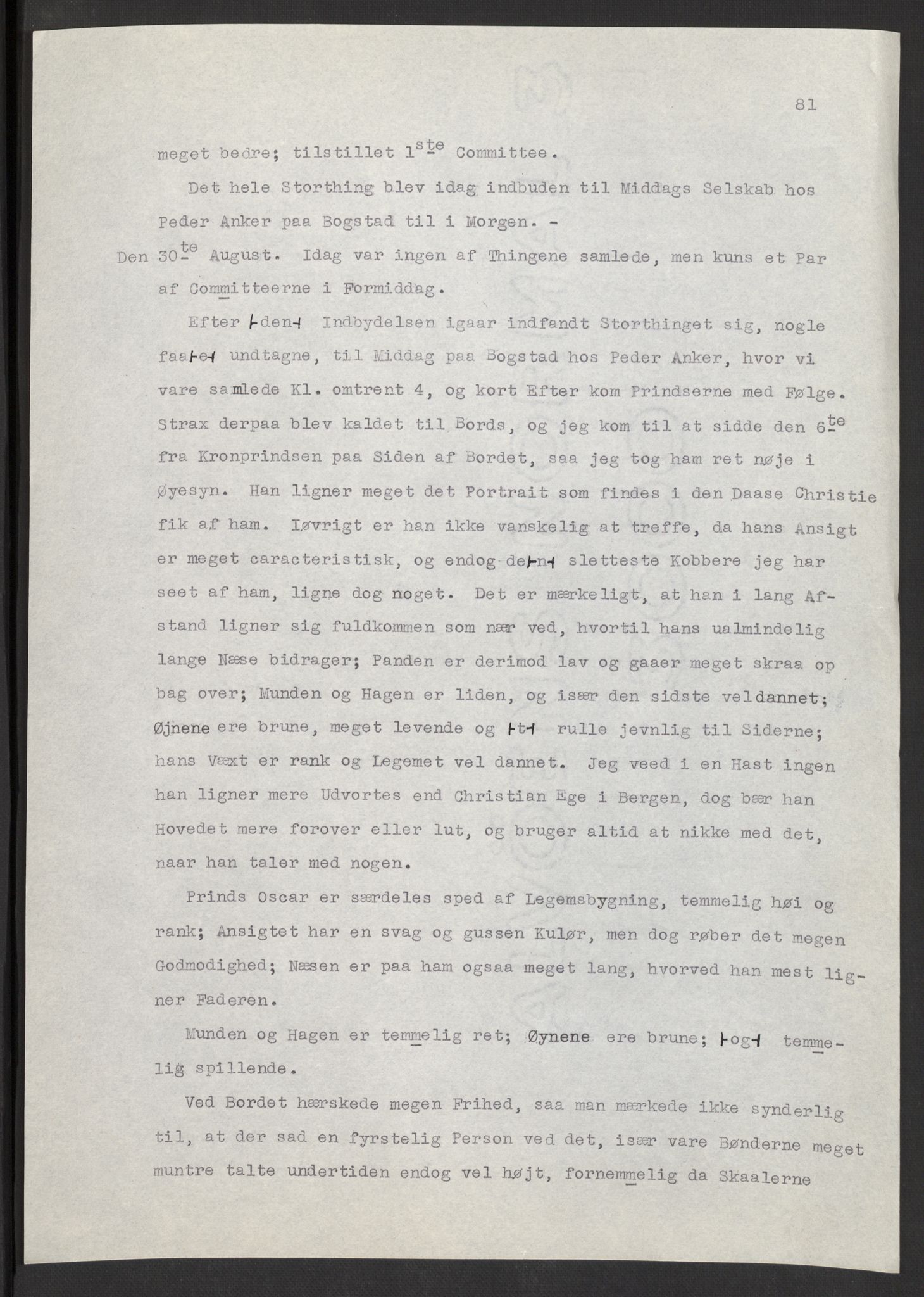 Manuskriptsamlingen, AV/RA-EA-3667/F/L0197: Wetlesen, Hans Jørgen (stortingsmann, ingeniørkaptein); Referat fra Stortinget 1815-1816, 1815-1816, s. 81