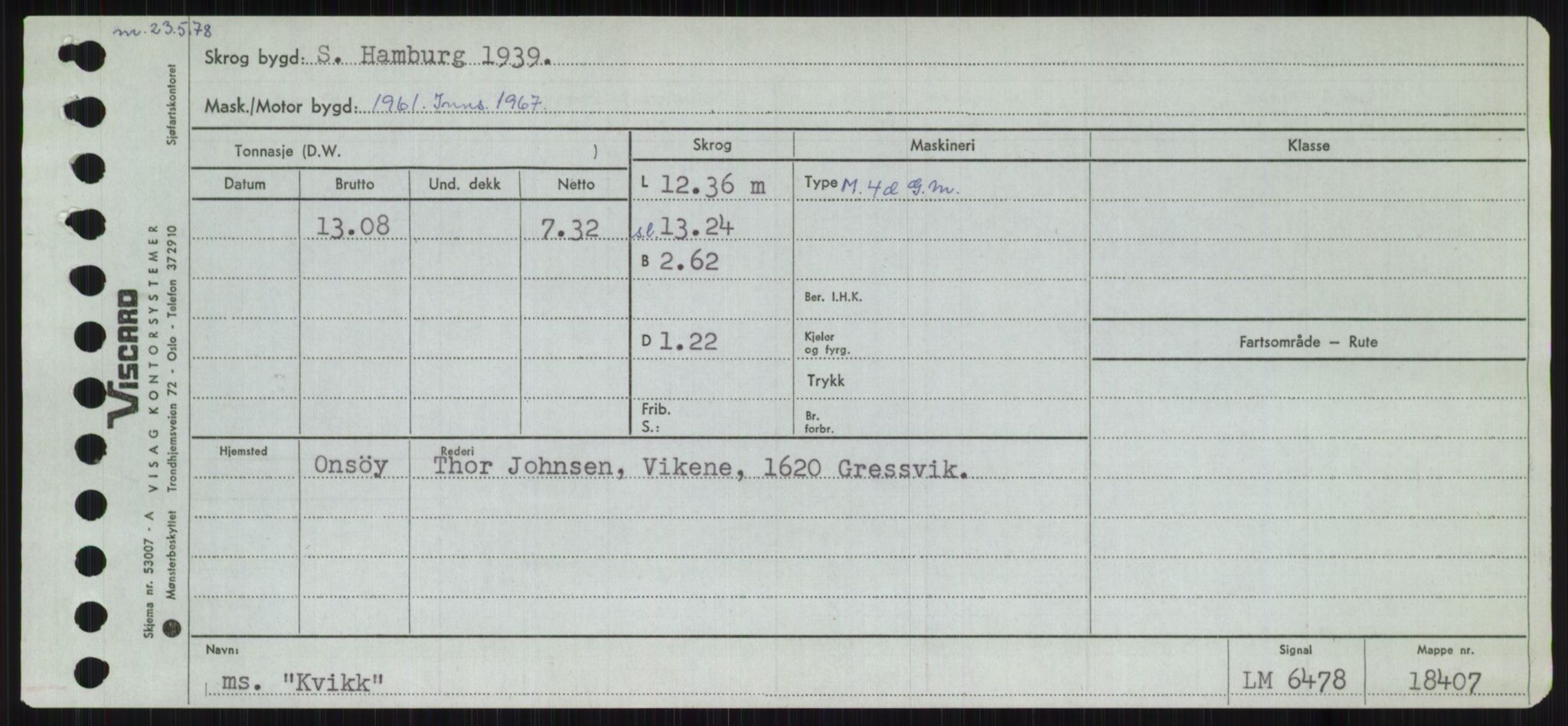 Sjøfartsdirektoratet med forløpere, Skipsmålingen, RA/S-1627/H/Ha/L0003/0002: Fartøy, Hilm-Mar / Fartøy, Kom-Mar, s. 157