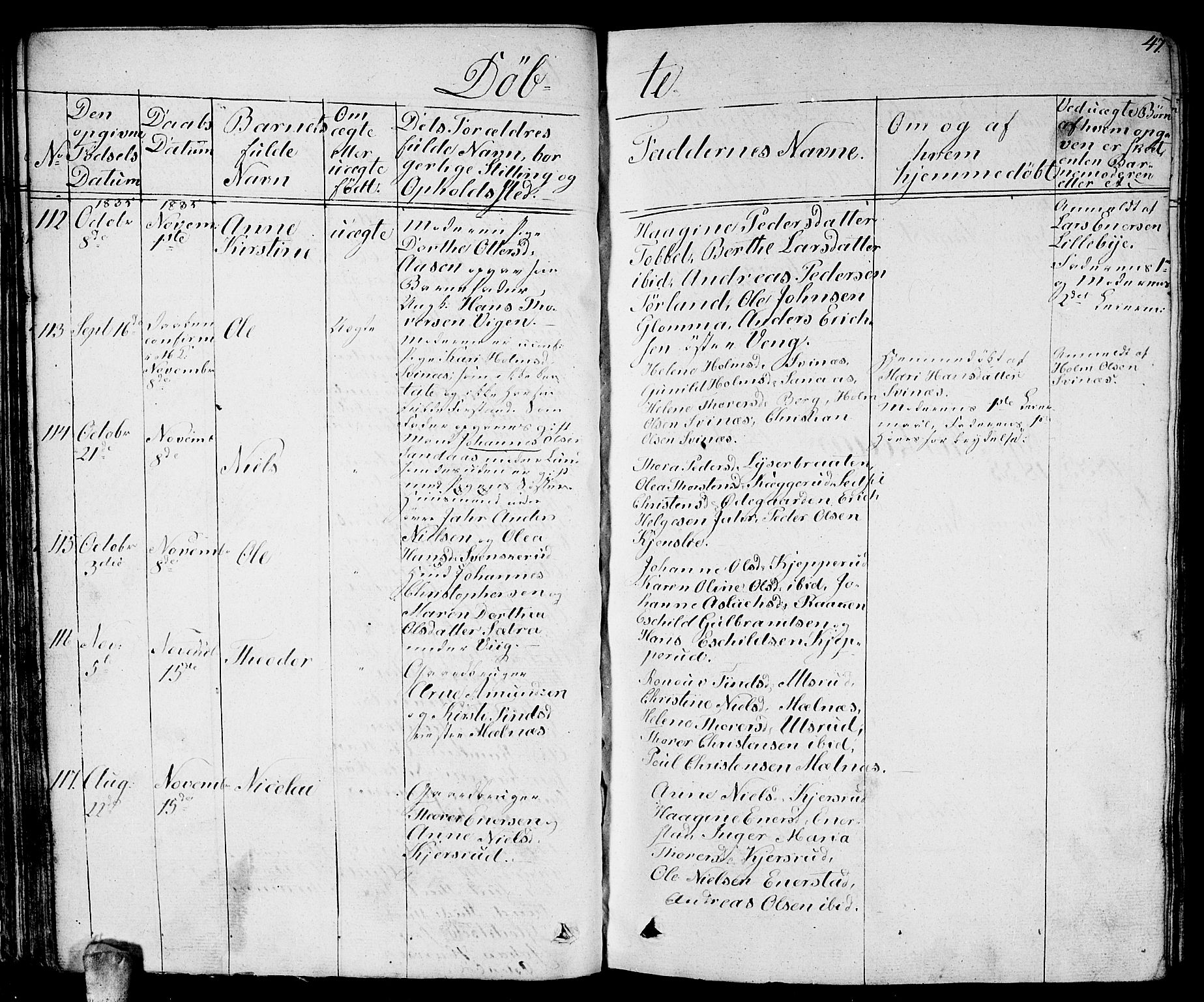 Enebakk prestekontor Kirkebøker, AV/SAO-A-10171c/G/Ga/L0003: Klokkerbok nr. I 3, 1833-1849, s. 47