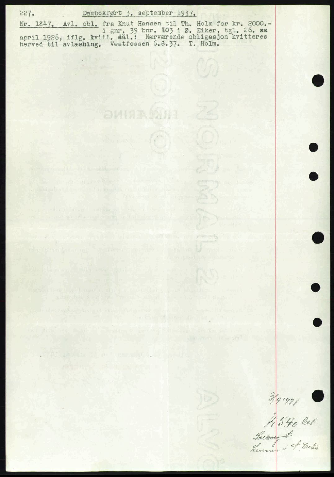 Eiker, Modum og Sigdal sorenskriveri, SAKO/A-123/G/Ga/Gab/L0036: Pantebok nr. A6, 1937-1937, Dagboknr: 1847/1937