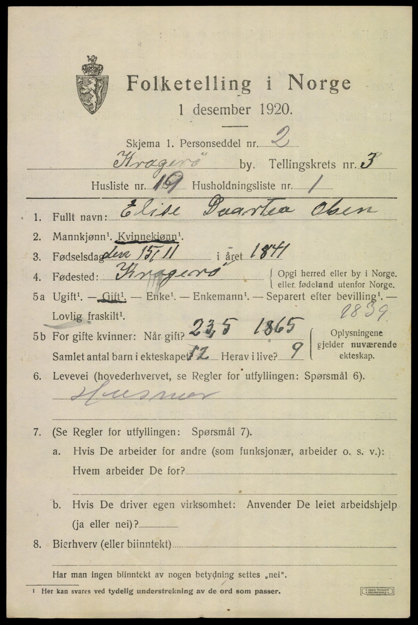SAKO, Folketelling 1920 for 0801 Kragerø kjøpstad, 1920, s. 7279