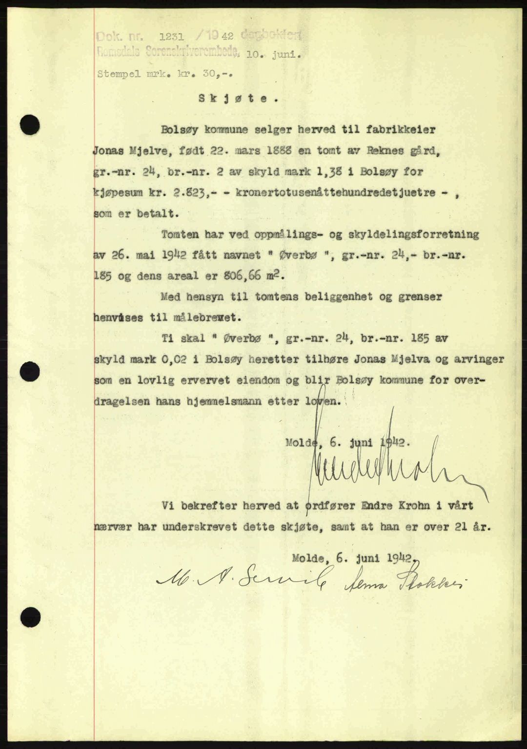Romsdal sorenskriveri, SAT/A-4149/1/2/2C: Pantebok nr. A12, 1942-1942, Dagboknr: 1231/1942
