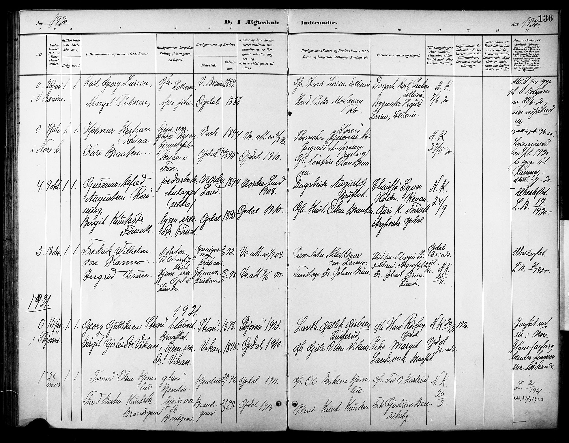 Nore kirkebøker, AV/SAKO-A-238/F/Fc/L0005: Ministerialbok nr. III 5, 1898-1922, s. 136