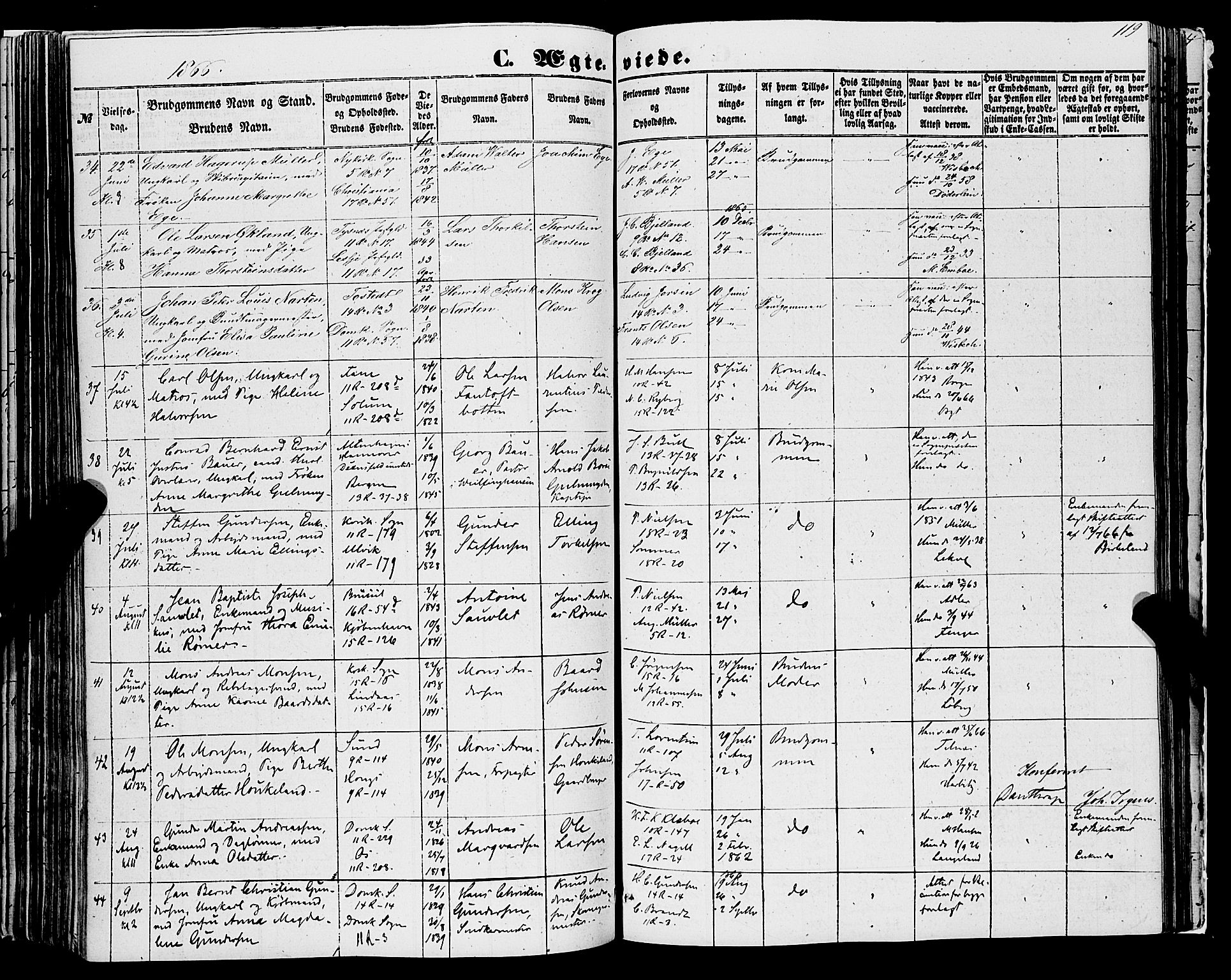 Domkirken sokneprestembete, AV/SAB-A-74801/H/Haa/L0034: Ministerialbok nr. D 2, 1853-1874, s. 119