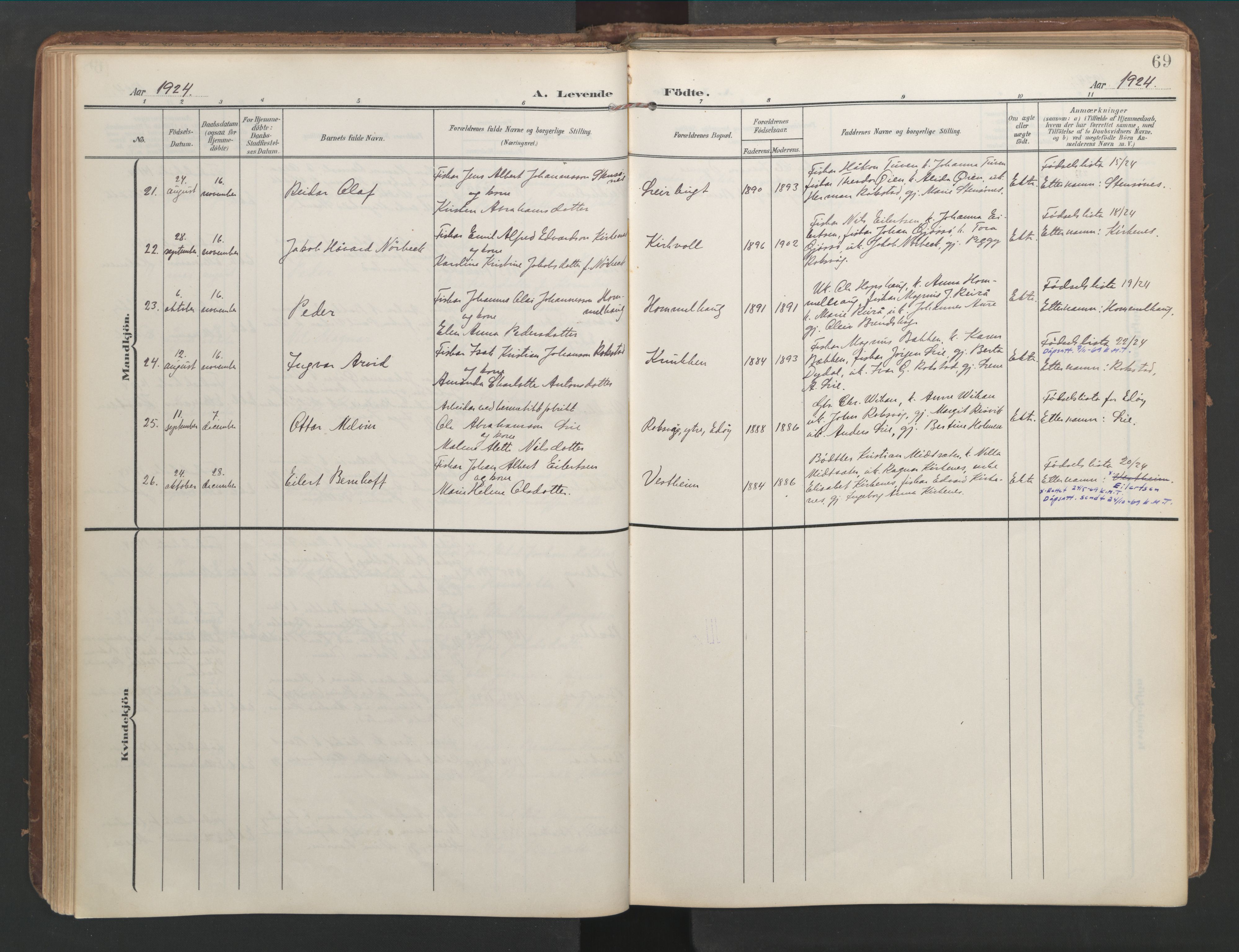 Ministerialprotokoller, klokkerbøker og fødselsregistre - Møre og Romsdal, AV/SAT-A-1454/583/L0955: Ministerialbok nr. 583A02, 1907-1926, s. 69