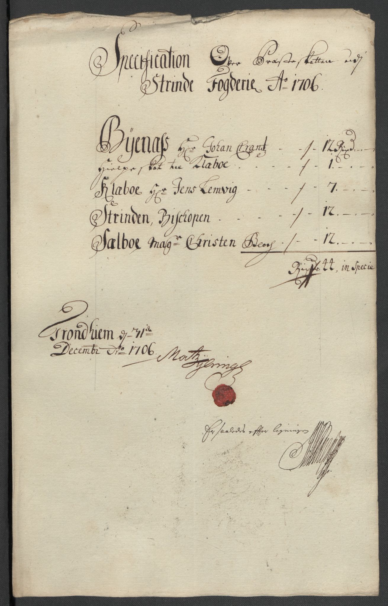 Rentekammeret inntil 1814, Reviderte regnskaper, Fogderegnskap, RA/EA-4092/R61/L4109: Fogderegnskap Strinda og Selbu, 1704-1706, s. 550
