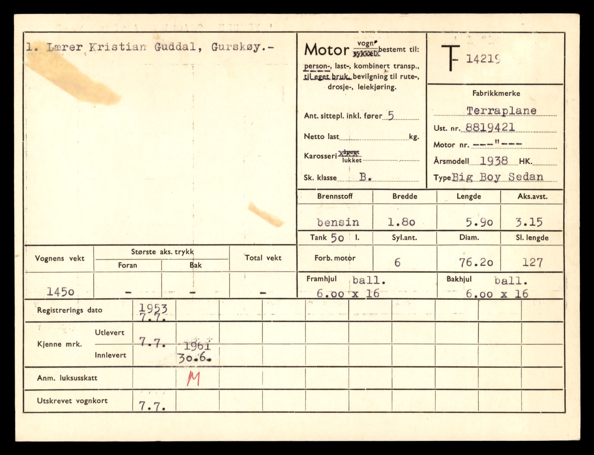 Møre og Romsdal vegkontor - Ålesund trafikkstasjon, AV/SAT-A-4099/F/Fe/L0044: Registreringskort for kjøretøy T 14205 - T 14319, 1927-1998, s. 490