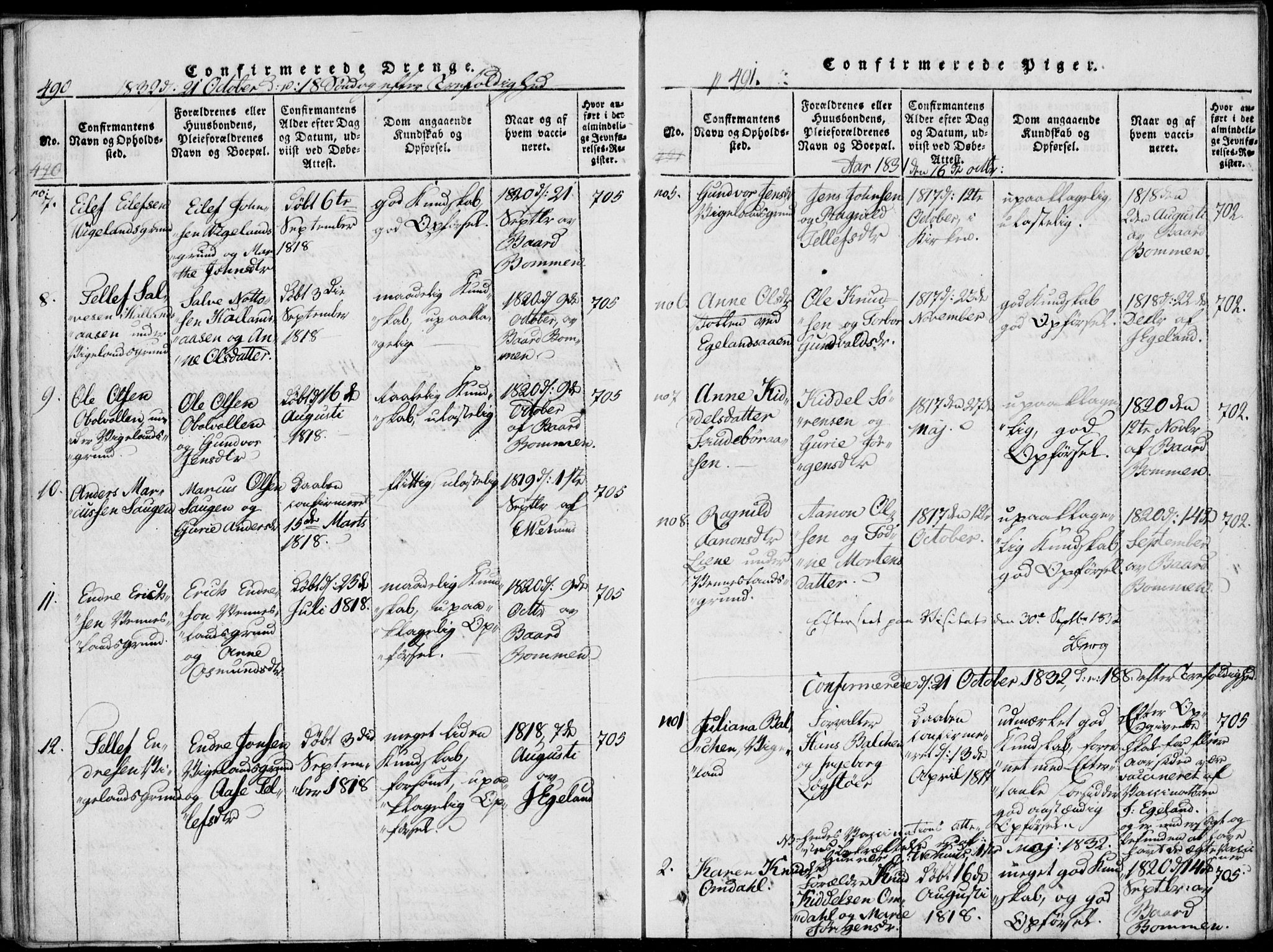 Vennesla sokneprestkontor, AV/SAK-1111-0045/Fa/Fab/L0003: Ministerialbok nr. A 3, 1820-1834, s. 490-491