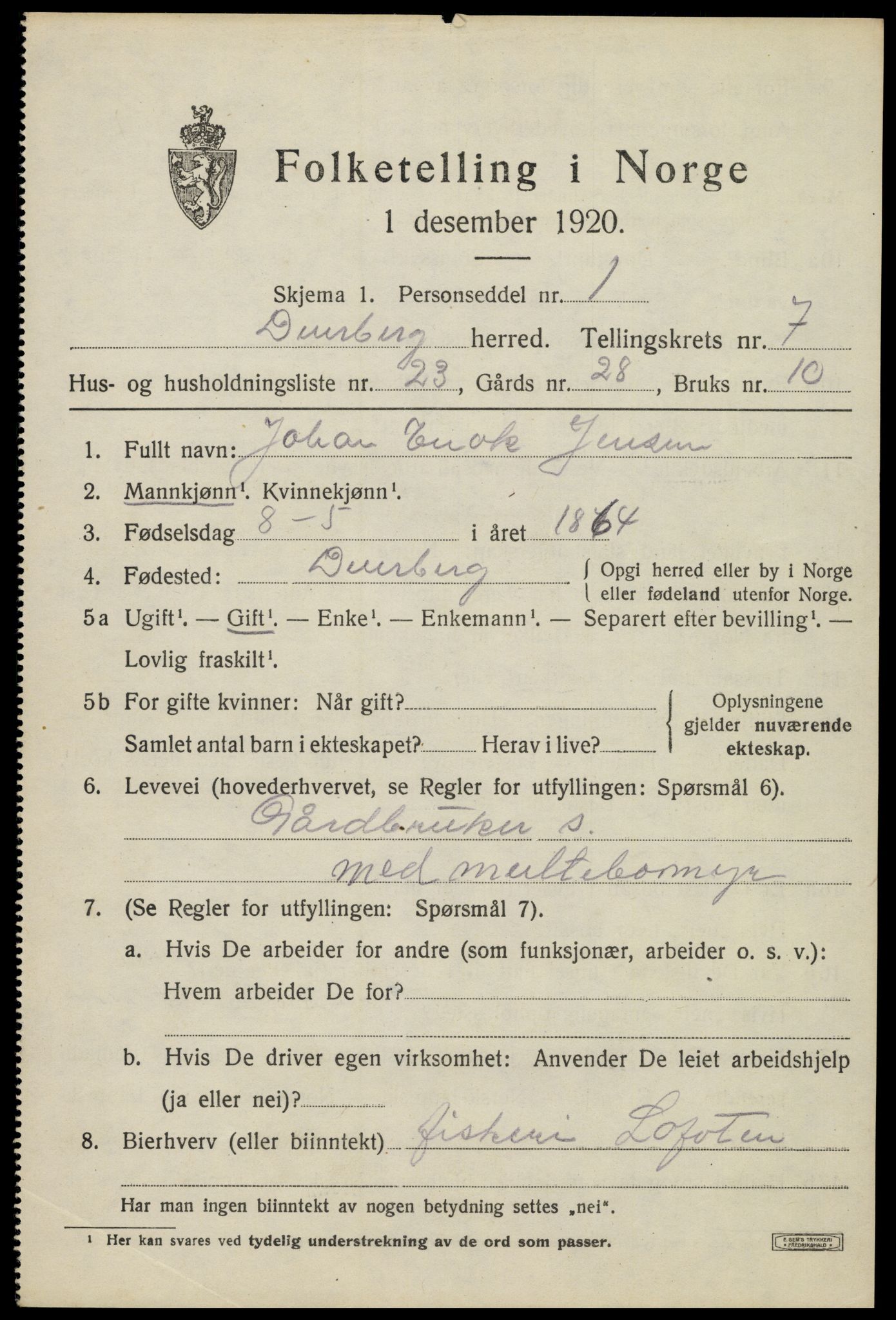 SAT, Folketelling 1920 for 1872 Dverberg herred, 1920, s. 6926
