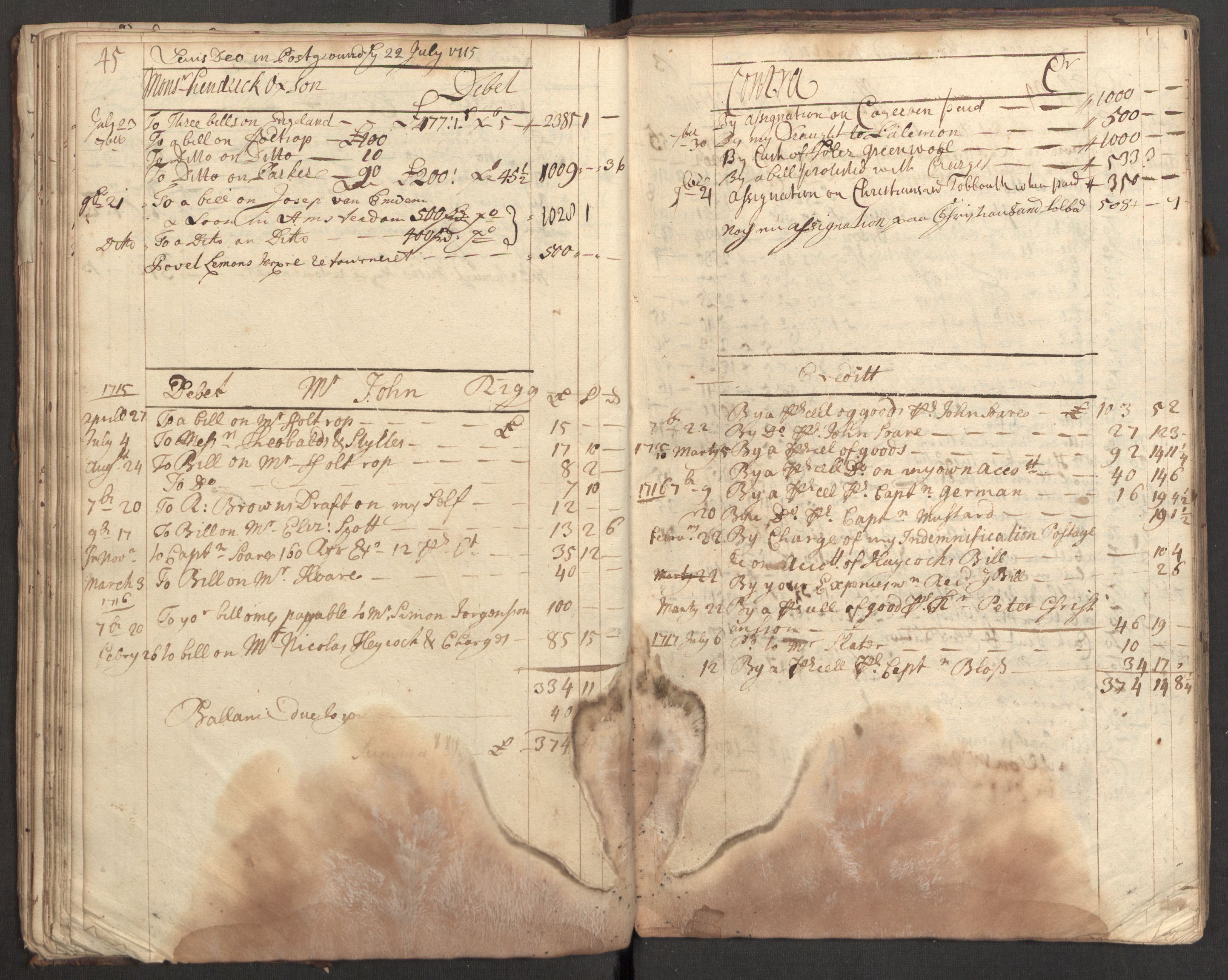 Bowman, James, RA/PA-0067/F/L0002/0001: Kontobok og skiftepapirer / James Bowmans kontobok, 1708-1728, s. 47