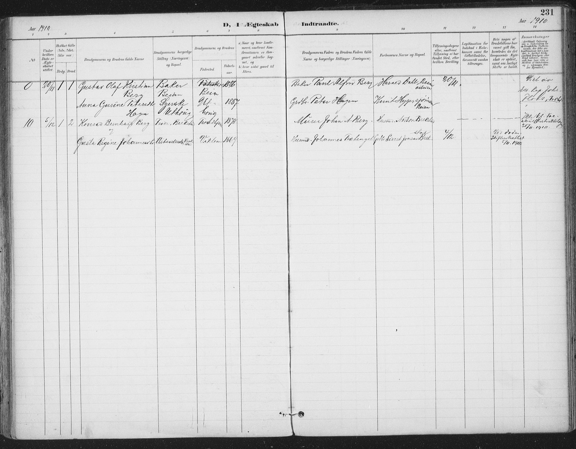 Ministerialprotokoller, klokkerbøker og fødselsregistre - Sør-Trøndelag, SAT/A-1456/659/L0743: Ministerialbok nr. 659A13, 1893-1910, s. 231
