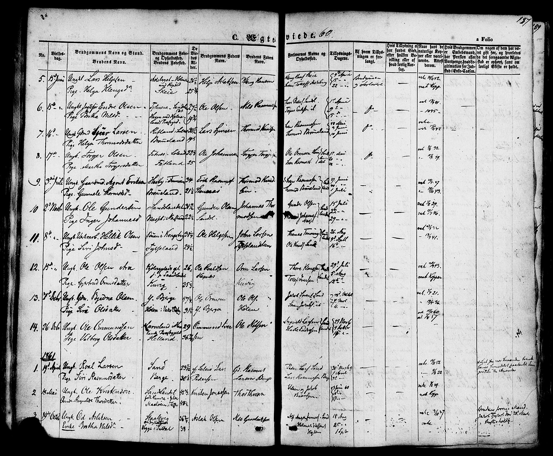 Sand sokneprestkontor, AV/SAST-A-101848/01/III/L0003: Ministerialbok nr. A 3, 1854-1879, s. 187