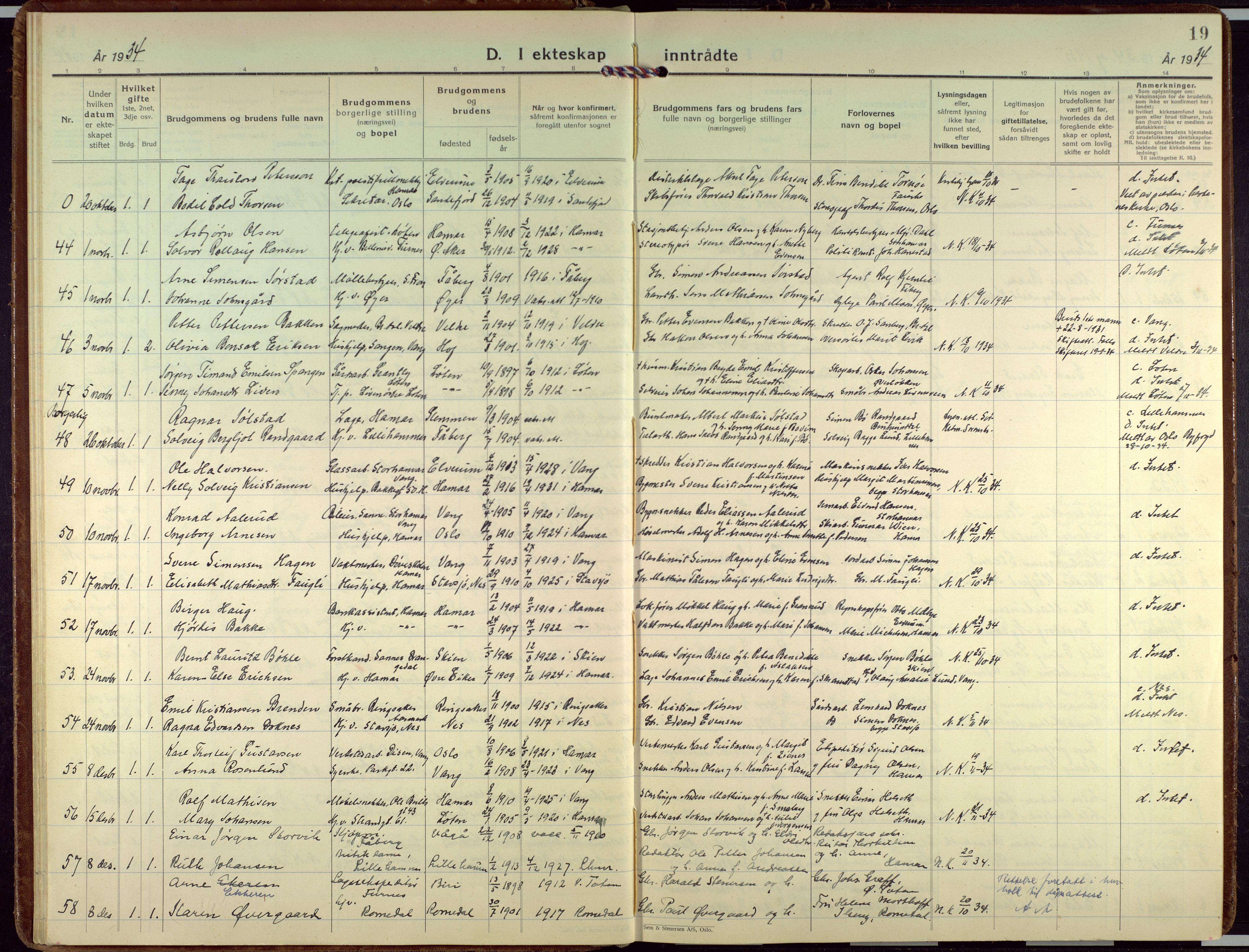 Hamar prestekontor, SAH/DOMPH-002/H/Ha/Haa/L0006: Ministerialbok nr. 6, 1931-1953, s. 19