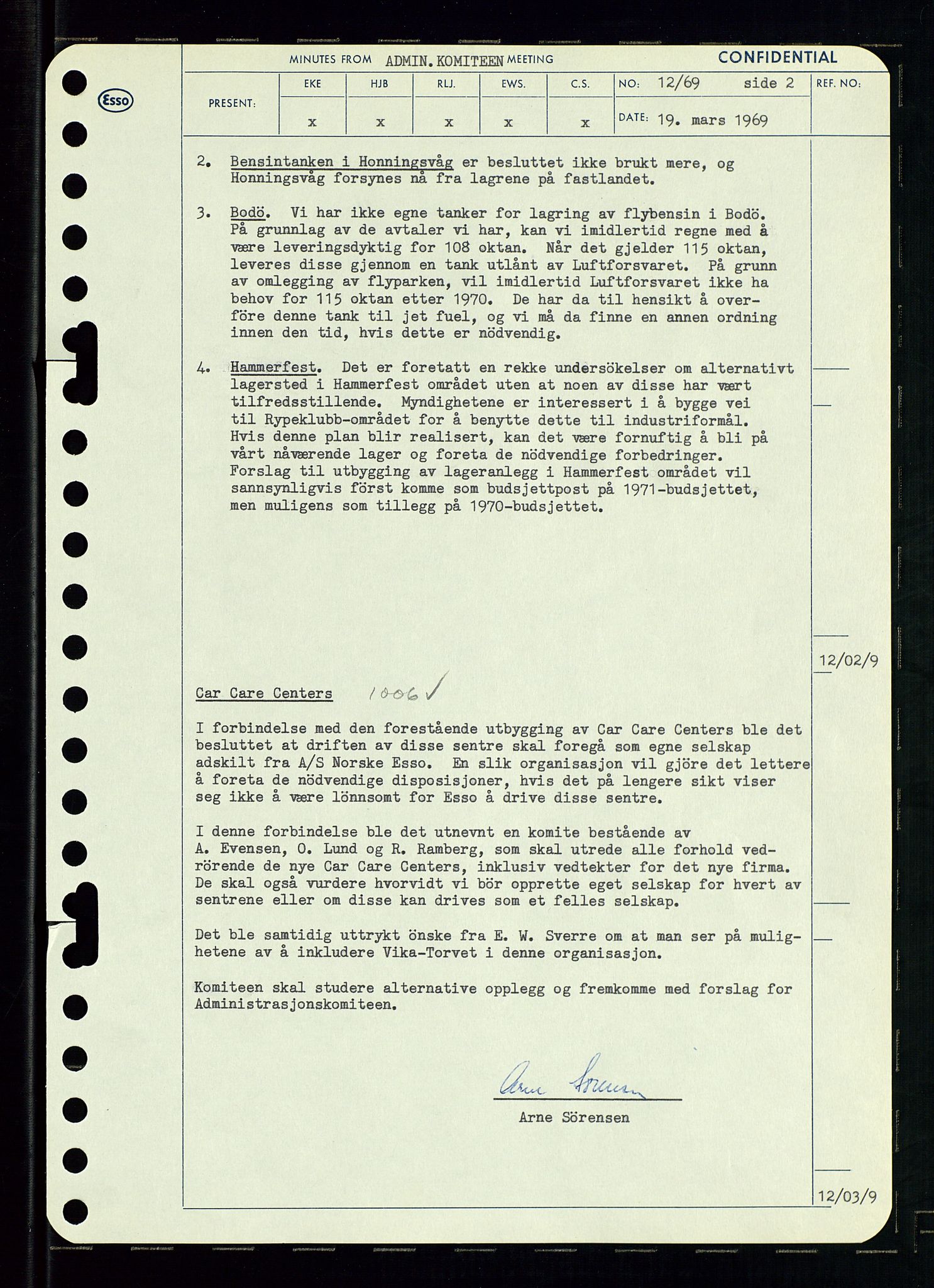 Pa 0982 - Esso Norge A/S, SAST/A-100448/A/Aa/L0003/0001: Den administrerende direksjon Board minutes (styrereferater) og Bedriftforsamlingsprotokoll / Den administrerende direksjon Board minutes (styrereferater), 1969, s. 65