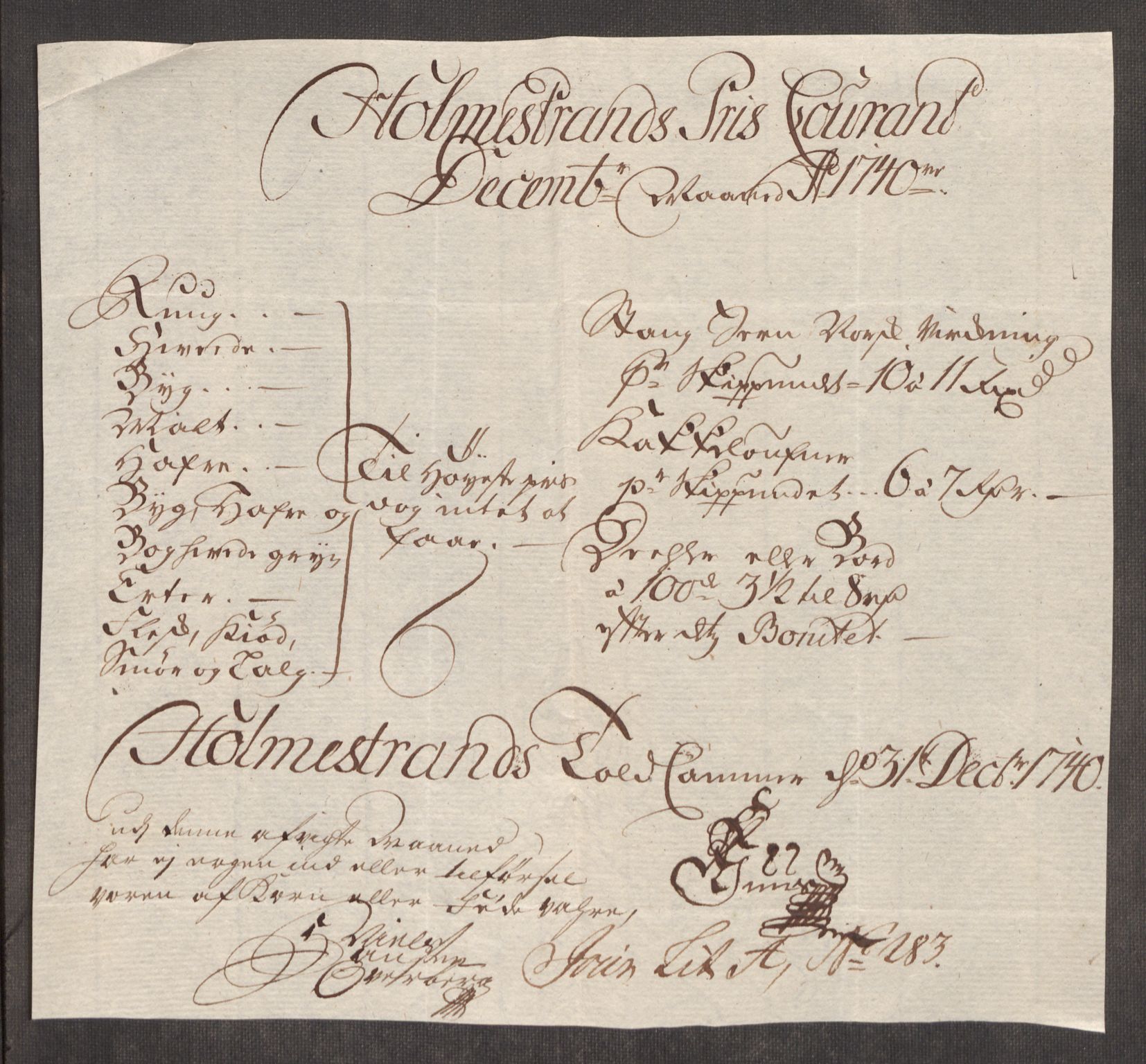 Rentekammeret inntil 1814, Realistisk ordnet avdeling, AV/RA-EA-4070/Oe/L0002: [Ø1]: Priskuranter, 1740-1744, s. 93