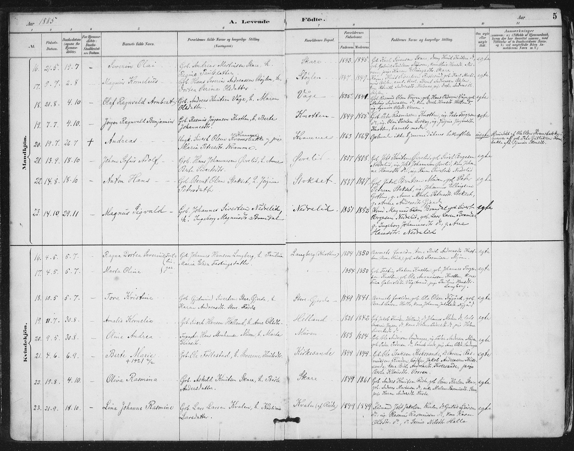 Ministerialprotokoller, klokkerbøker og fødselsregistre - Møre og Romsdal, AV/SAT-A-1454/503/L0037: Ministerialbok nr. 503A05, 1884-1900, s. 5