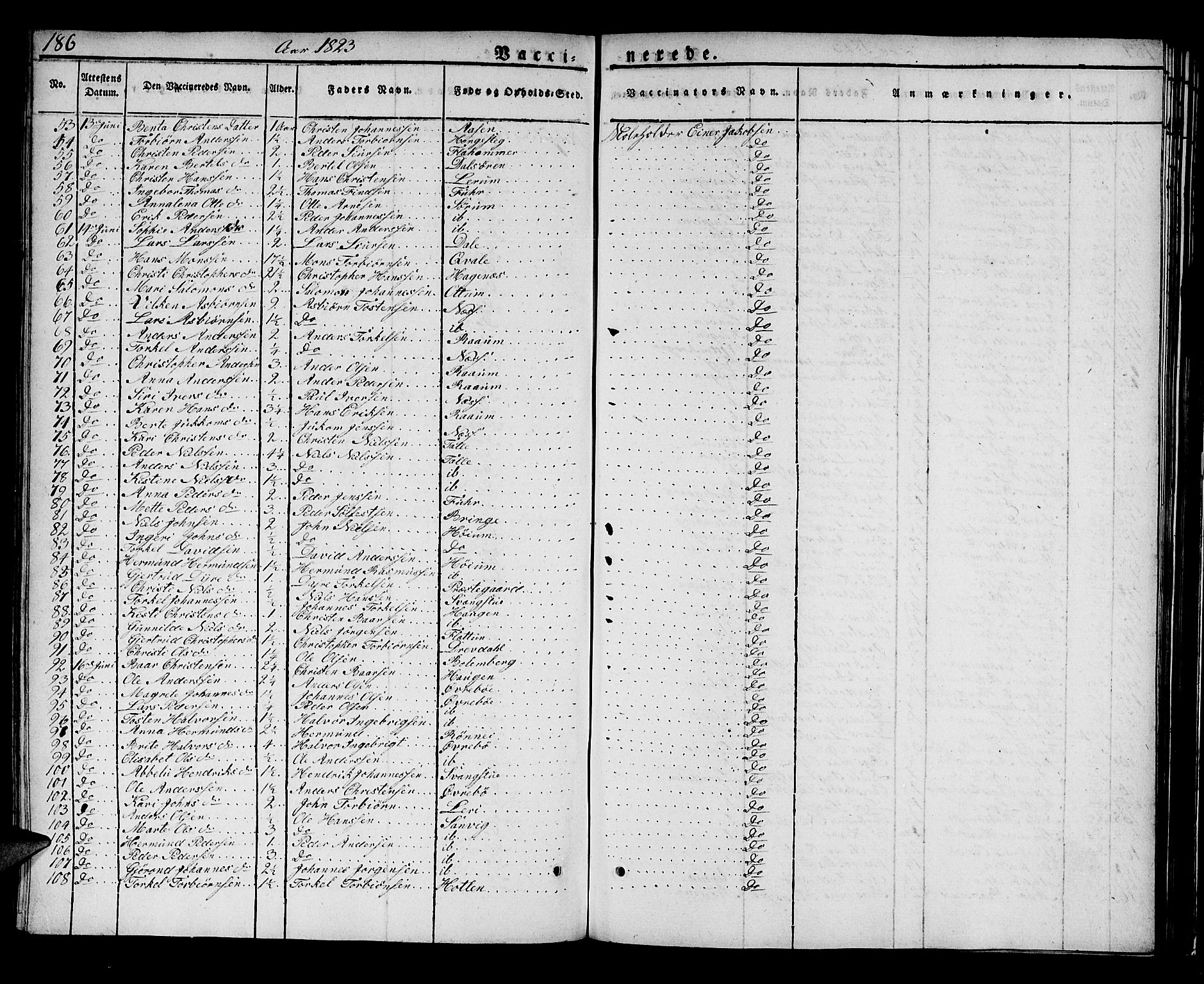 Luster sokneprestembete, AV/SAB-A-81101/H/Haa/Haaa/L0004: Ministerialbok nr. A 4, 1821-1832, s. 186