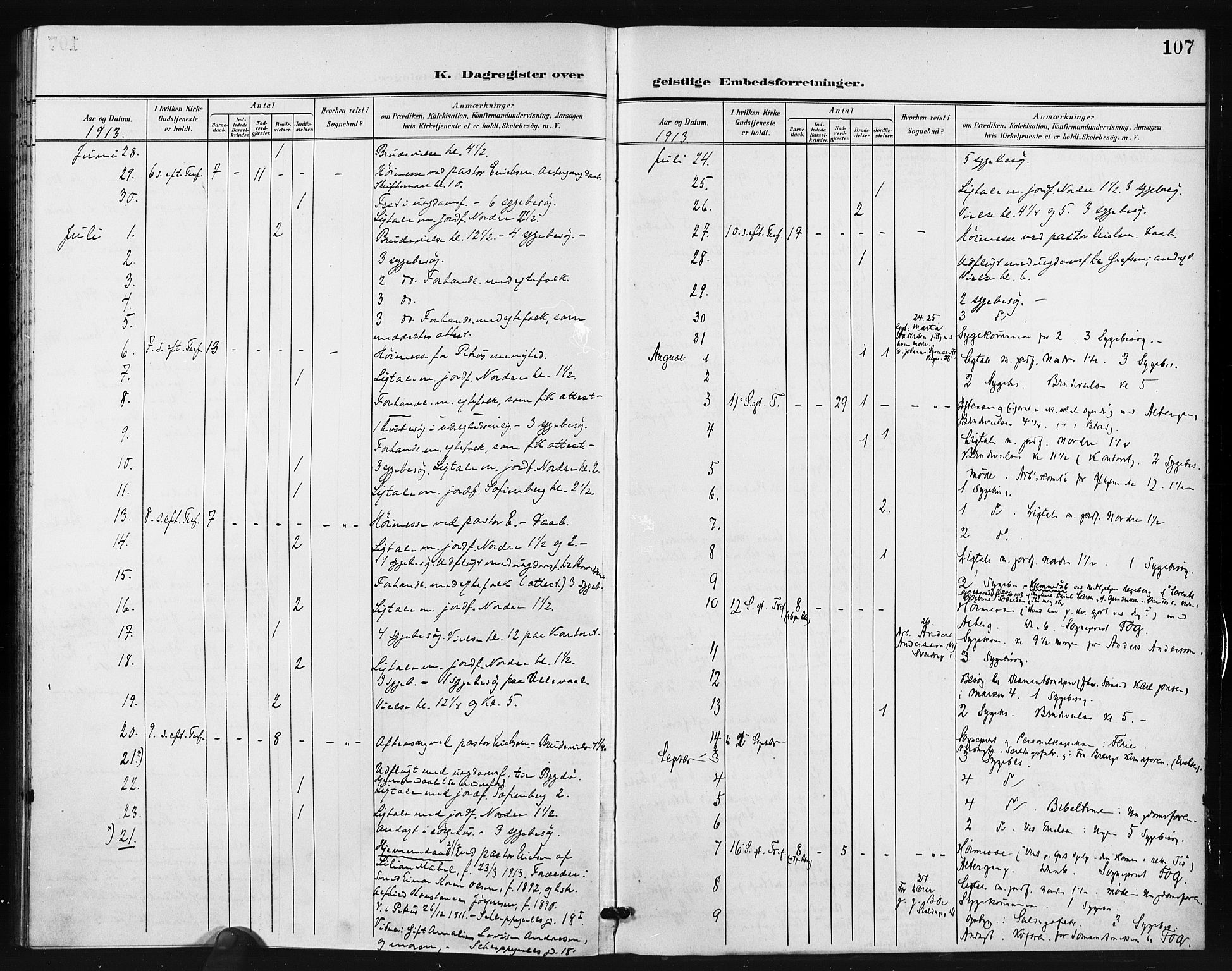 Paulus prestekontor Kirkebøker, AV/SAO-A-10871/I/Ia/L0001: Dagsregister nr. I 1, 1901-1913, s. 107