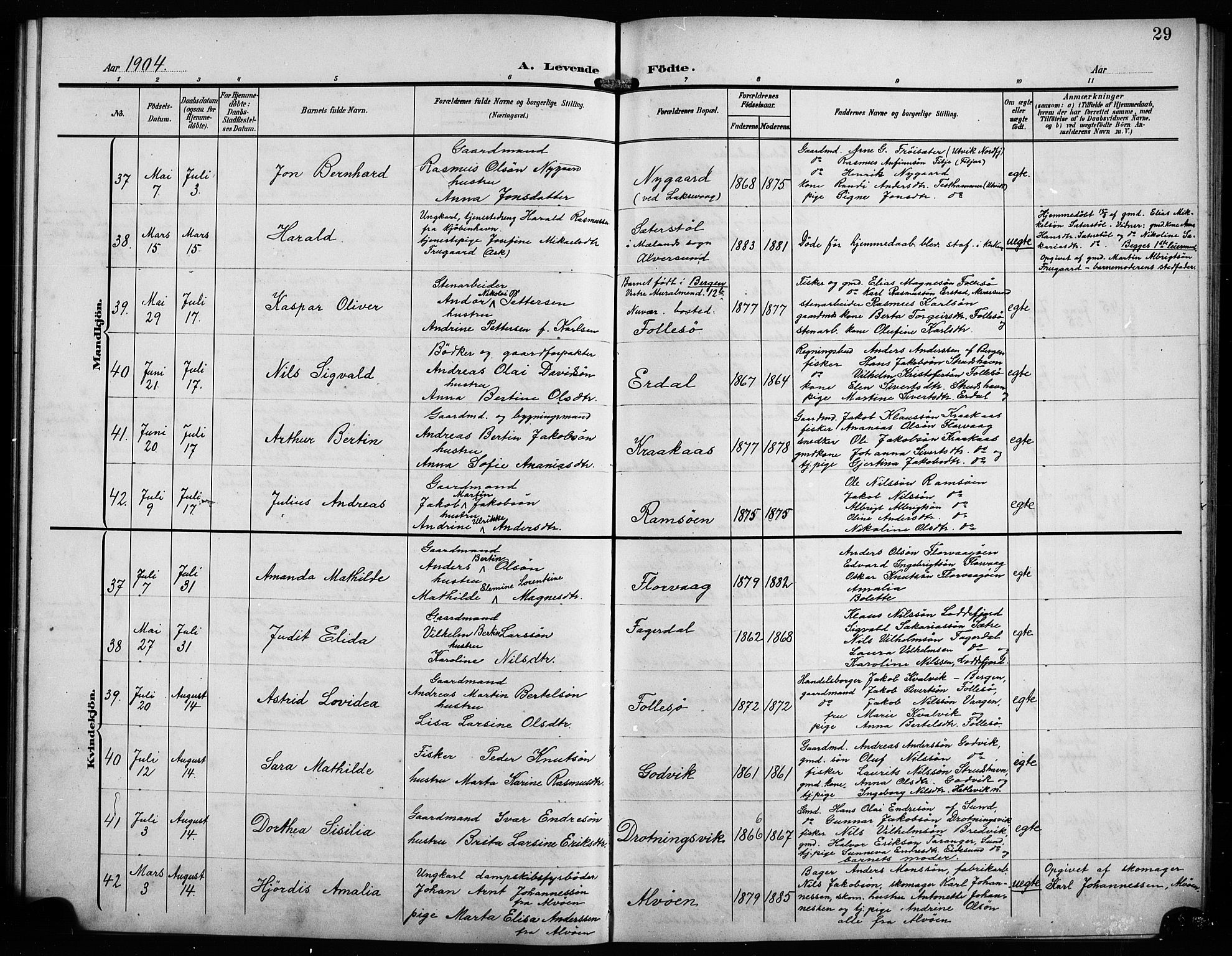 Askøy Sokneprestembete, AV/SAB-A-74101/H/Ha/Hab/Haba/L0010: Klokkerbok nr. A 10, 1903-1907, s. 29