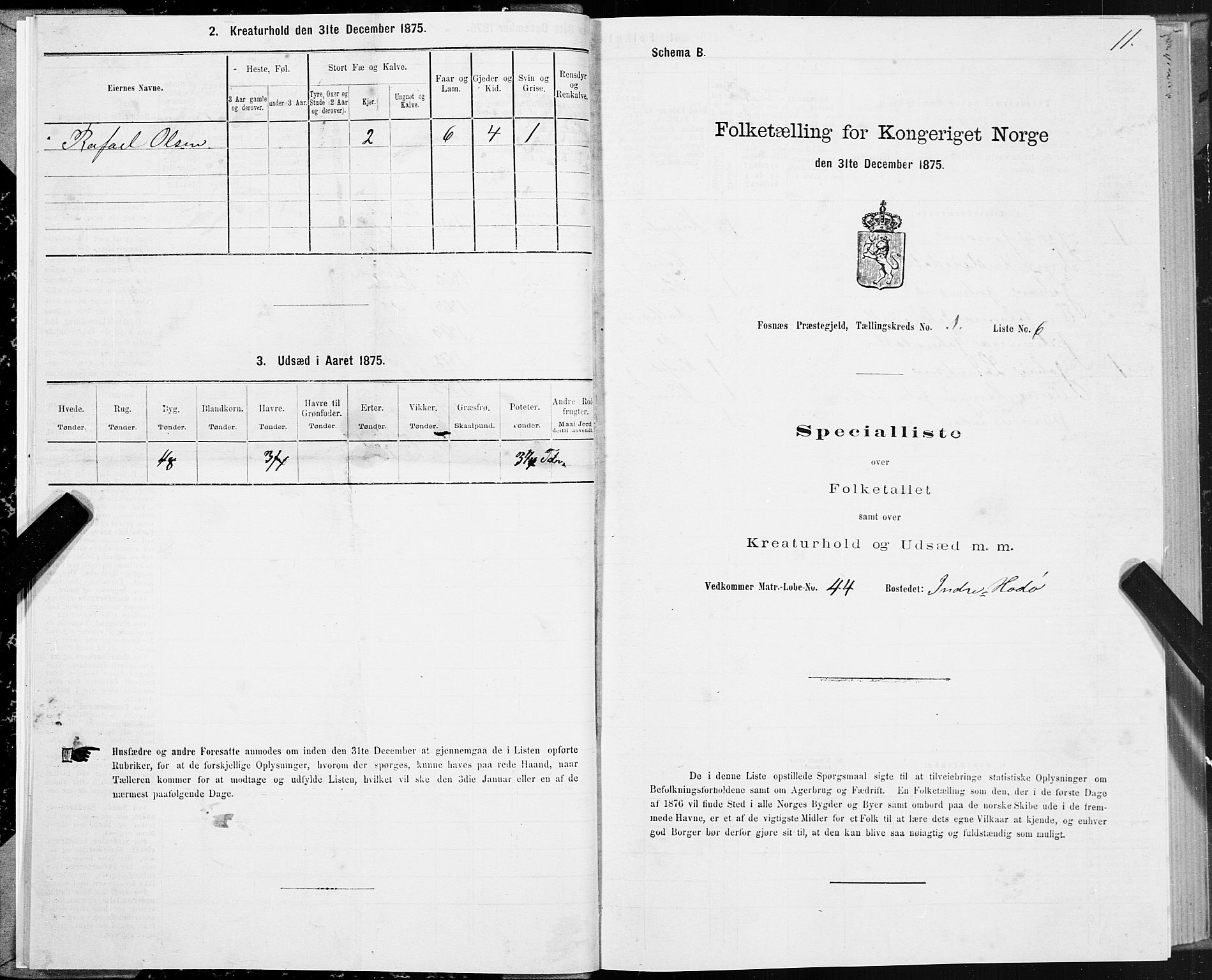 SAT, Folketelling 1875 for 1748P Fosnes prestegjeld, 1875, s. 3011