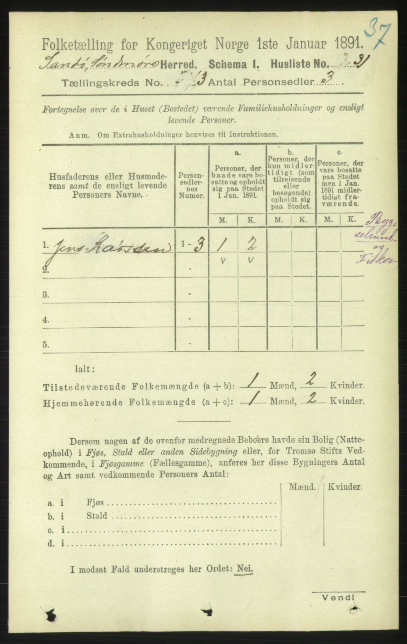 RA, Folketelling 1891 for 1514 Sande herred, 1891, s. 449