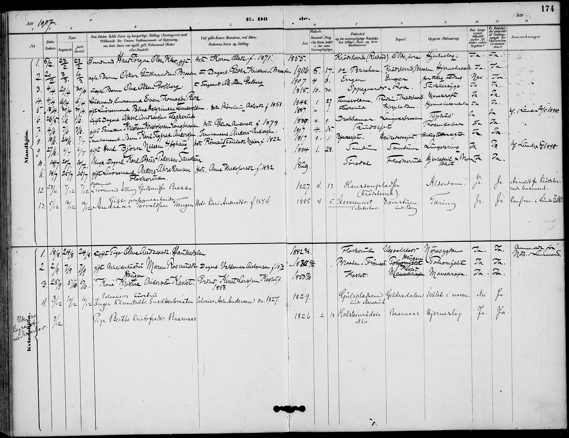 Lunder kirkebøker, AV/SAKO-A-629/F/Fa/L0001: Ministerialbok nr. I 1, 1885-1912, s. 174