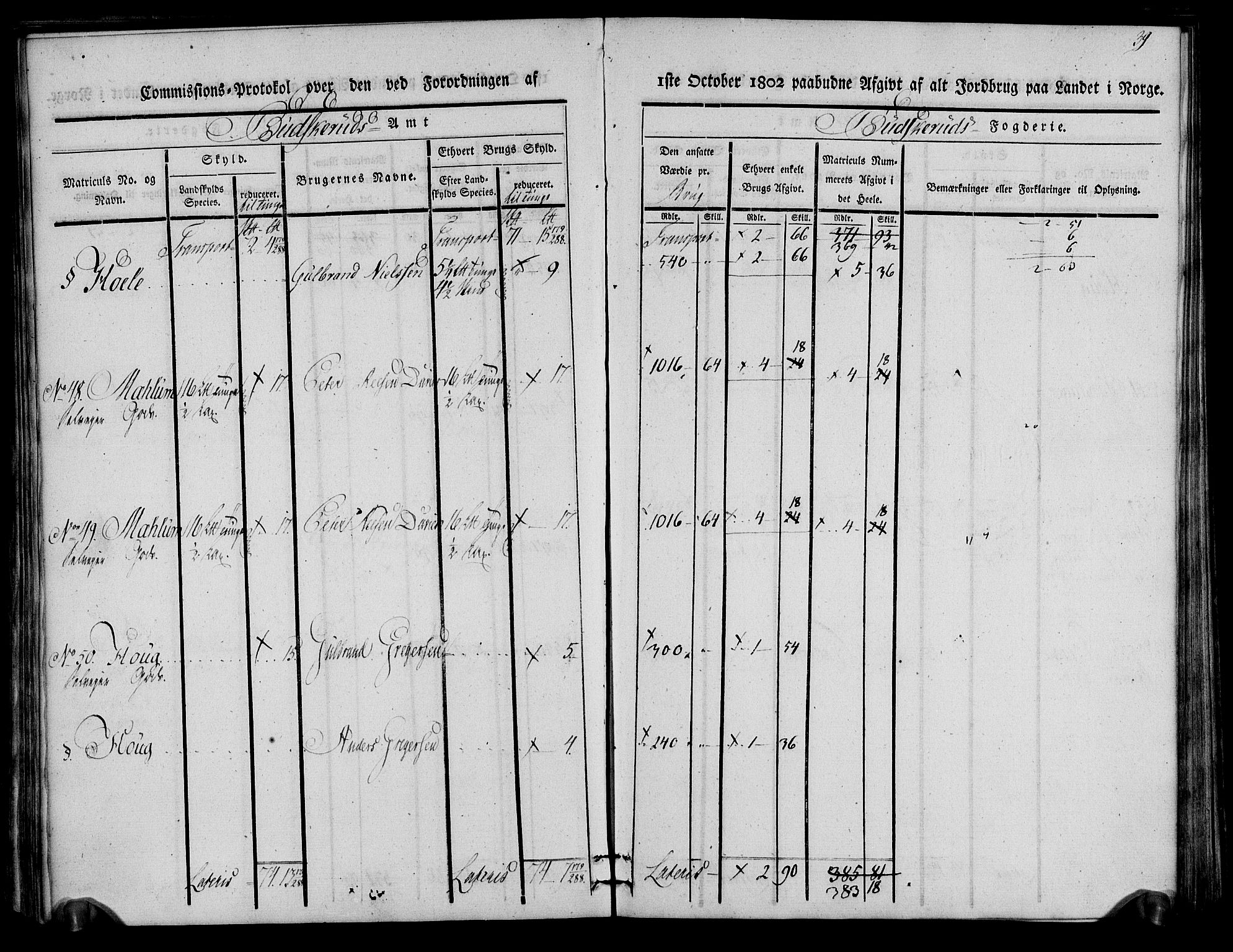 Rentekammeret inntil 1814, Realistisk ordnet avdeling, AV/RA-EA-4070/N/Ne/Nea/L0059: Buskerud fogderi. Kommisjonsprotokoll for Modum prestegjeld, 1803, s. 39